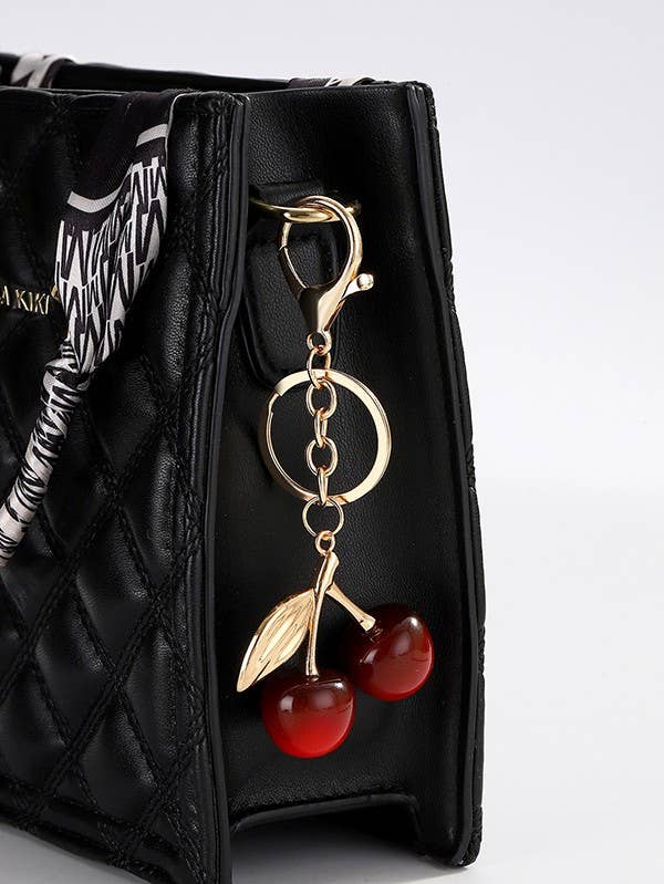 SHINY CHERRY DROP WITH LEAF KEYCHAIN BAG CHARM | 40KC126: Gold