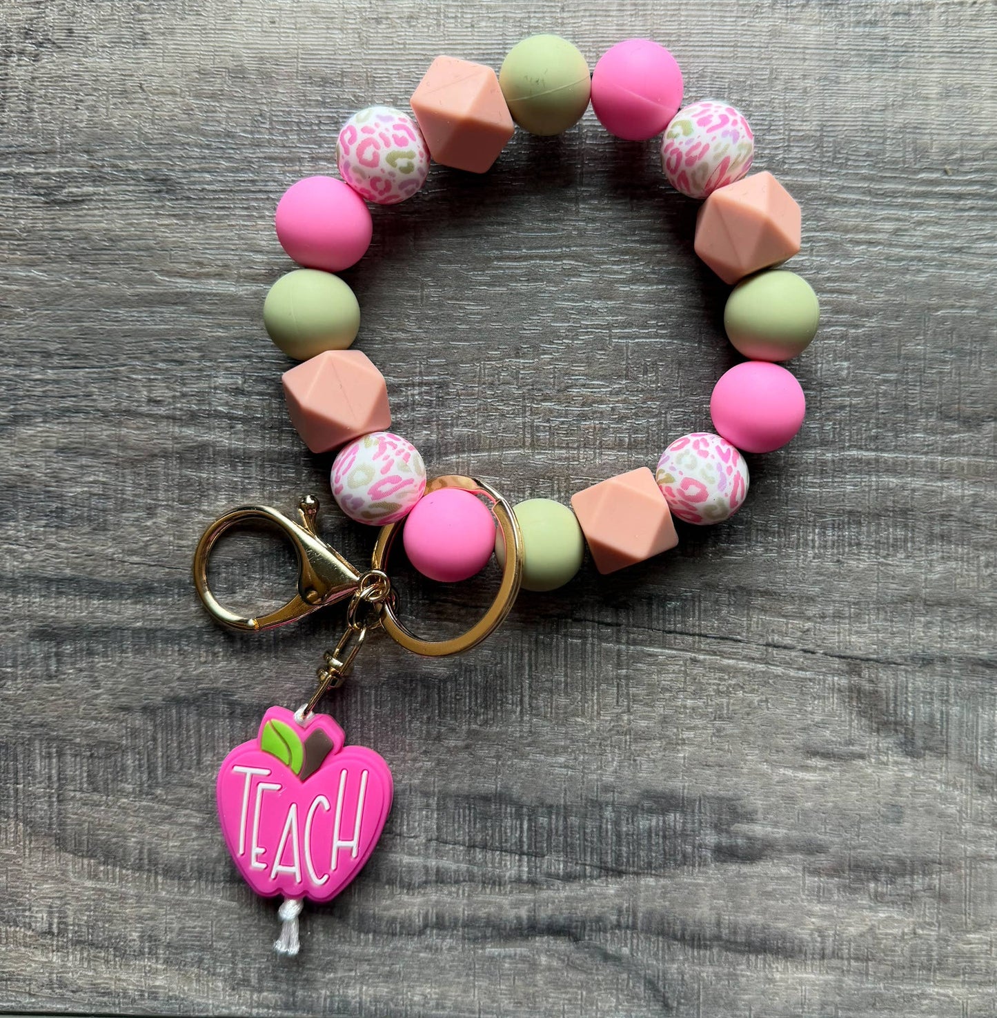Pretty Pink Apple Colorful Teacher Keychain: Charm
