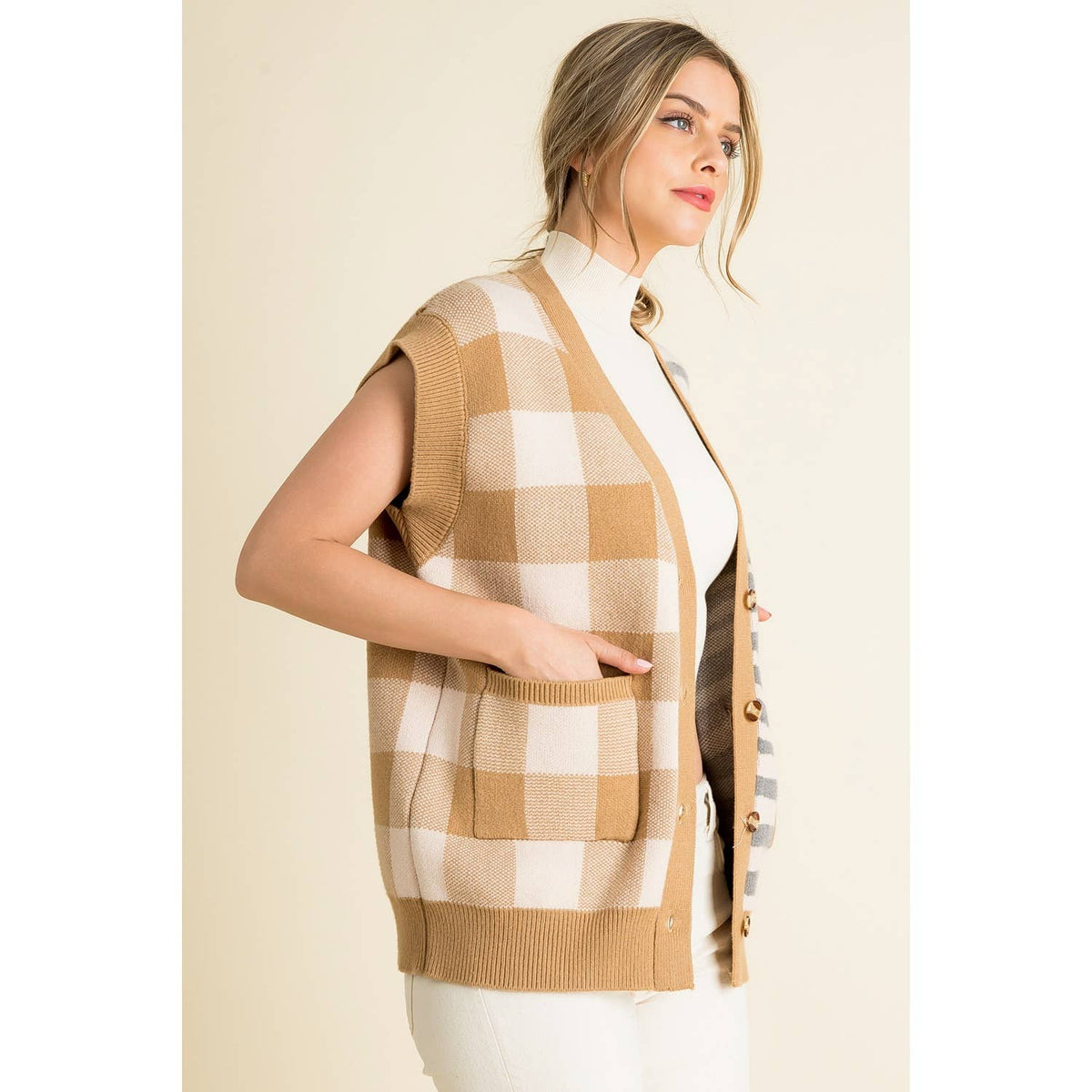 Mixed Pattern Vest: BEIGE / XS-S-M-L(1-2-2-1)