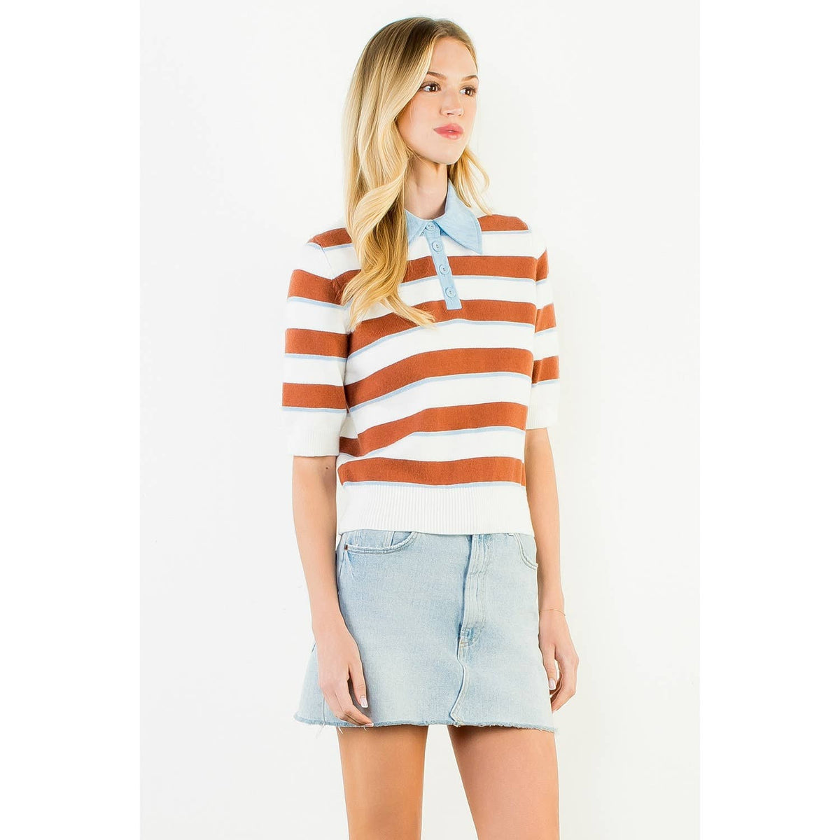 Stripe Knit Top: WHITE / XS-S-M-L(1-2-2-1)