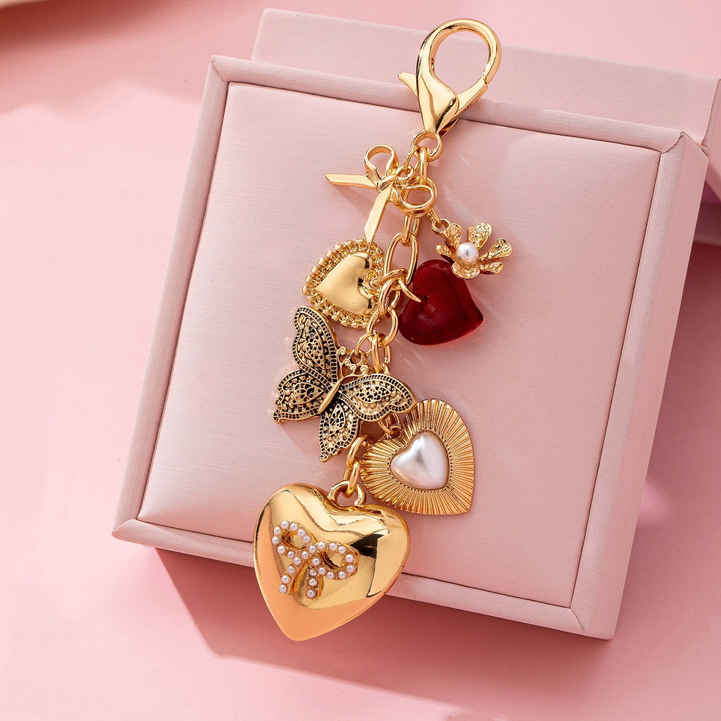 BAG CHARM-HEART BOW BUTTERFLY CHARM KEY CHAIN | 80K093: Gold