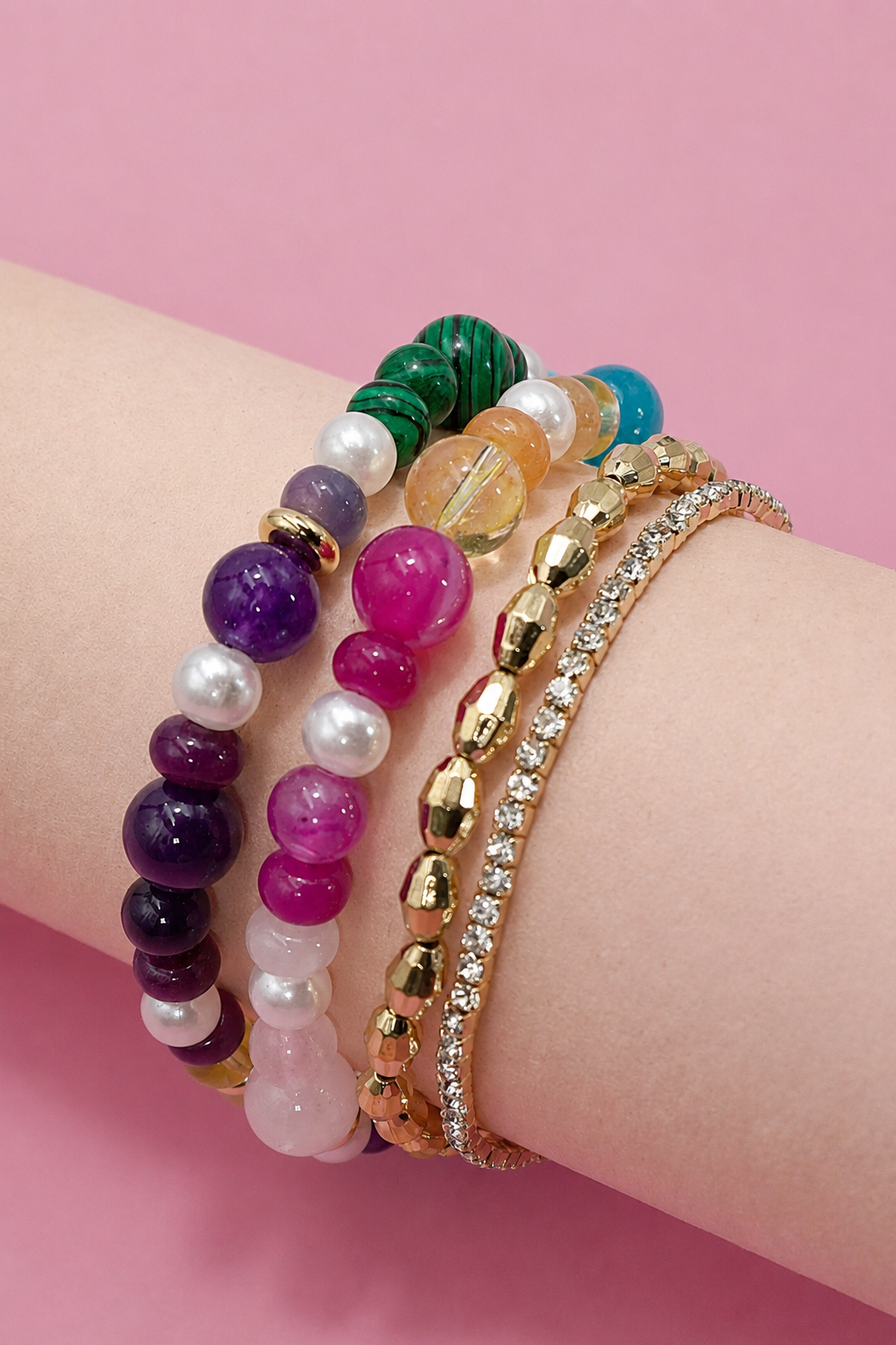 MULTI COLORED GLASS BEADED BRACELET | 40B5216: MULTI