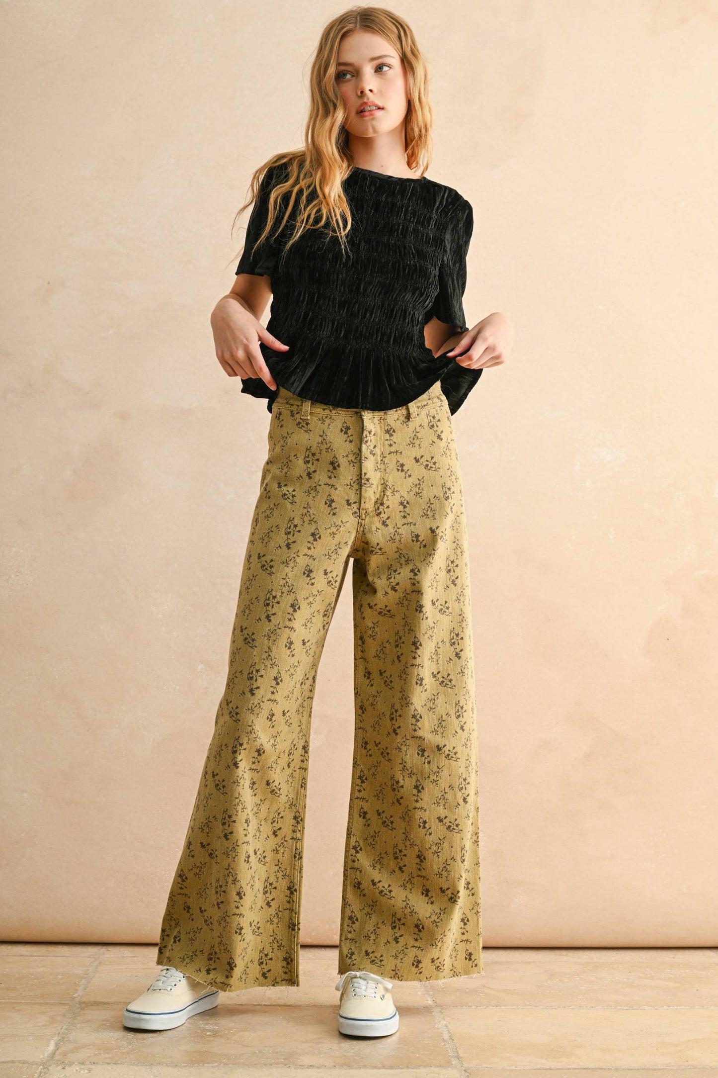 Santorini FLORAL PRINT STRETCHED PANTS: BLUE HAZE / L