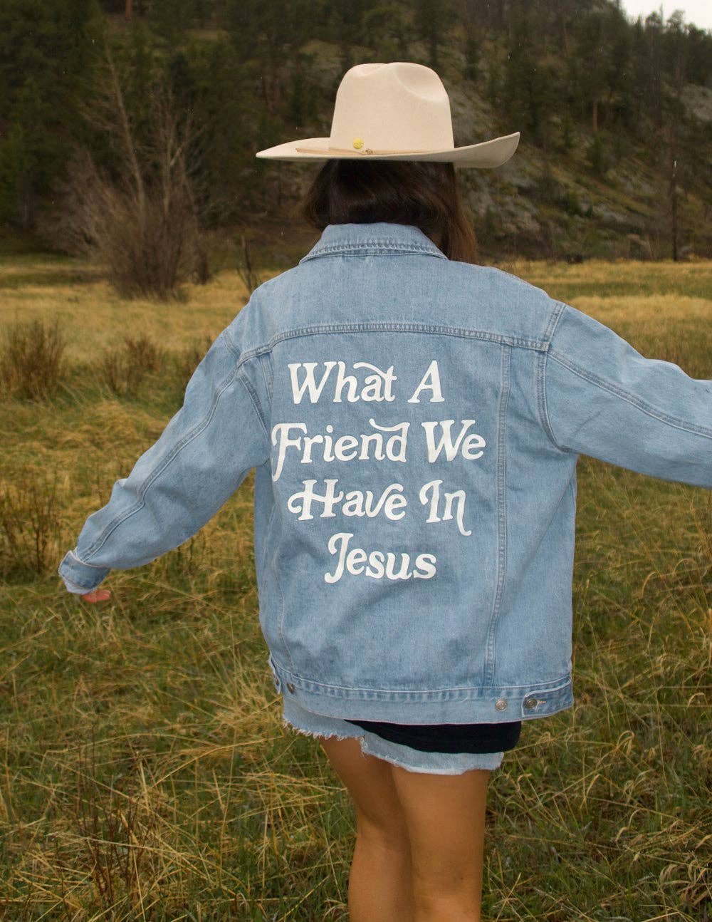 What a Friend In Jesus Denim Jacket: 2XL