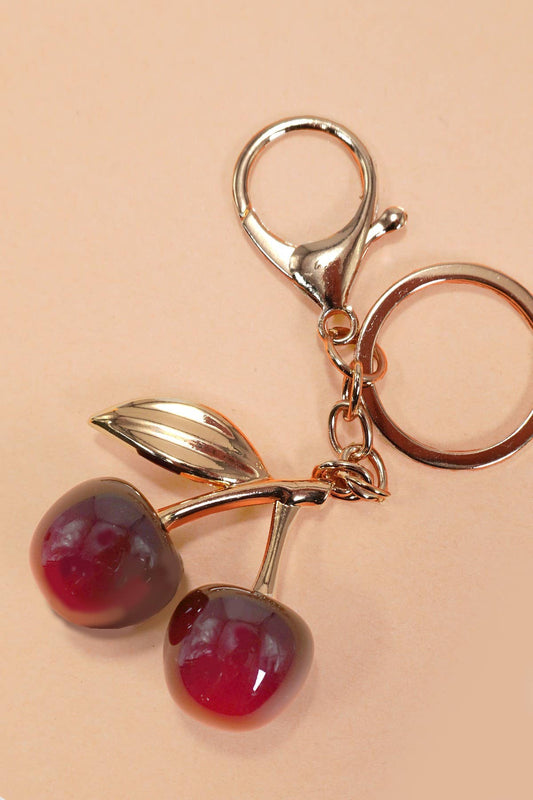 SHINY CHERRY DROP WITH LEAF KEYCHAIN BAG CHARM | 40KC126: Gold