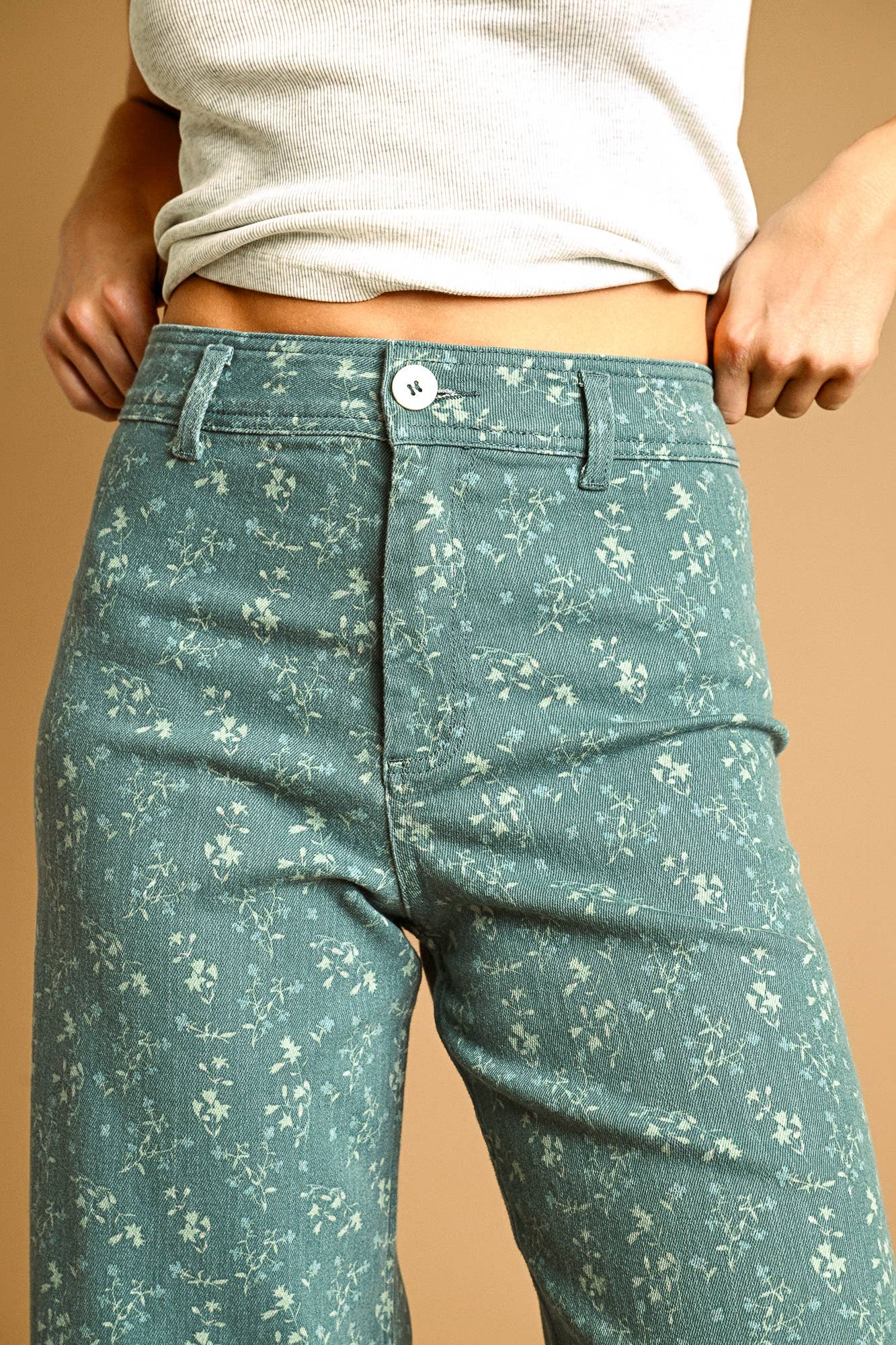 Santorini FLORAL PRINT STRETCHED PANTS: BLUE HAZE / S