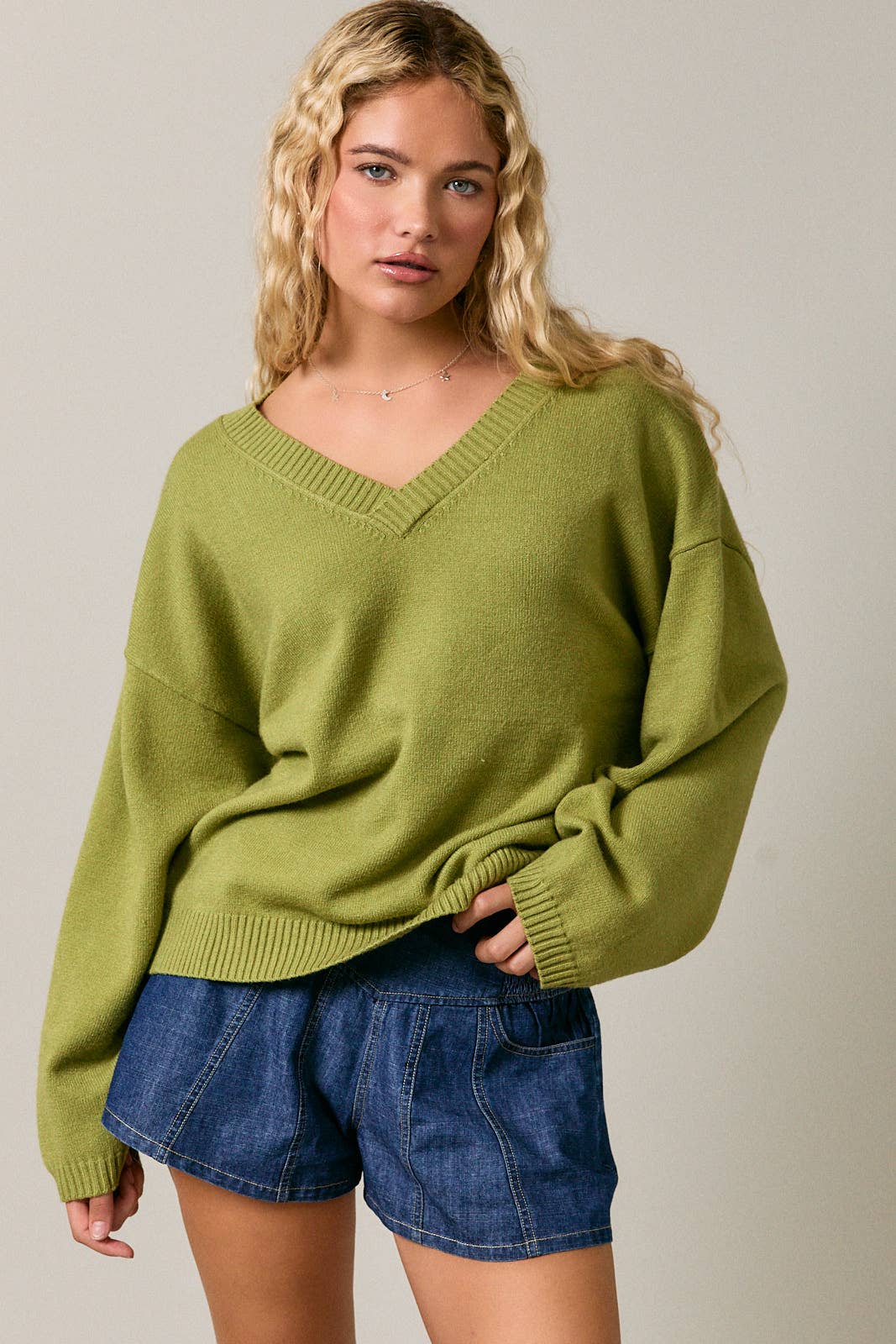 V-NECK OVERSIZED SWEATER: DUSTY PINK / L