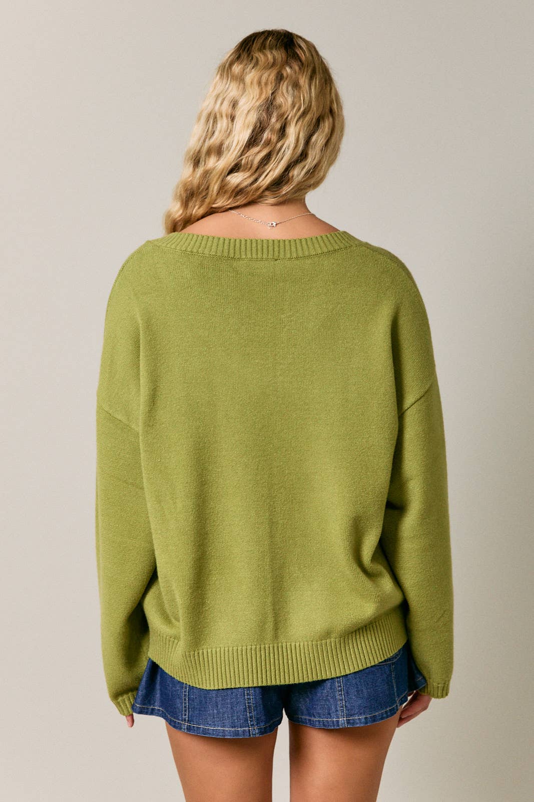 V-NECK OVERSIZED SWEATER: DUSTY PINK / L