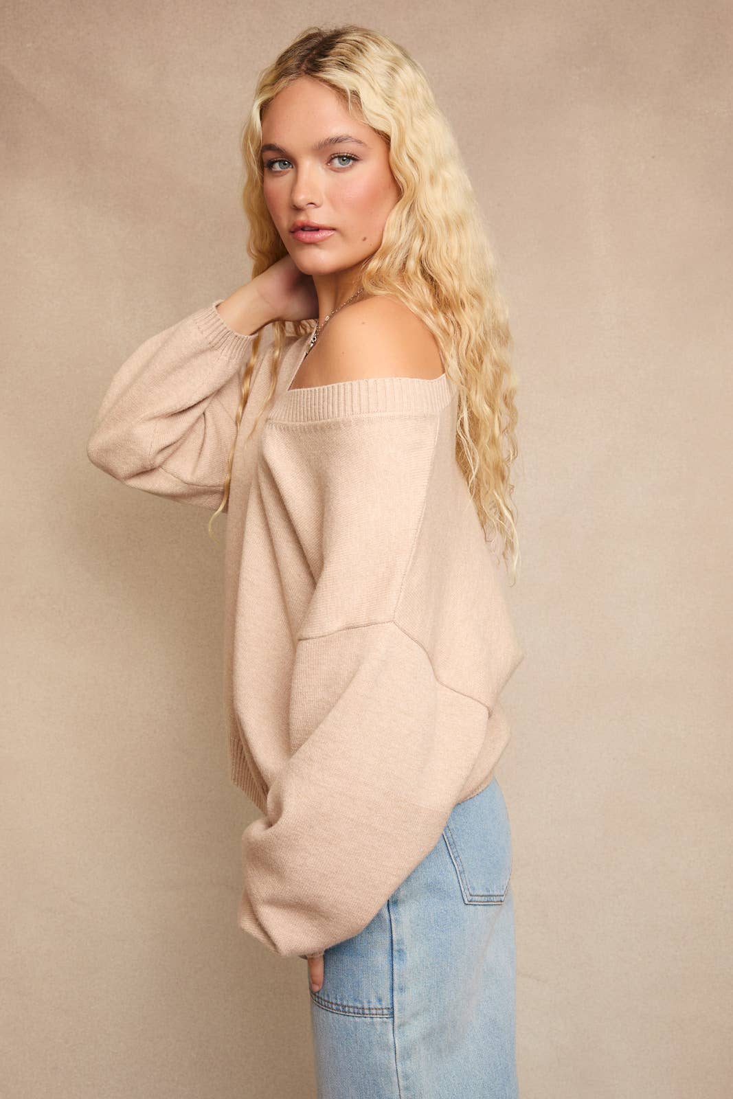 V-NECK OVERSIZED SWEATER: DUSTY PINK / XS