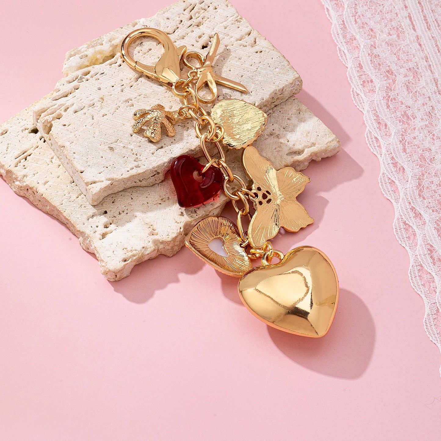 BAG CHARM-HEART BOW BUTTERFLY CHARM KEY CHAIN | 80K093: Gold