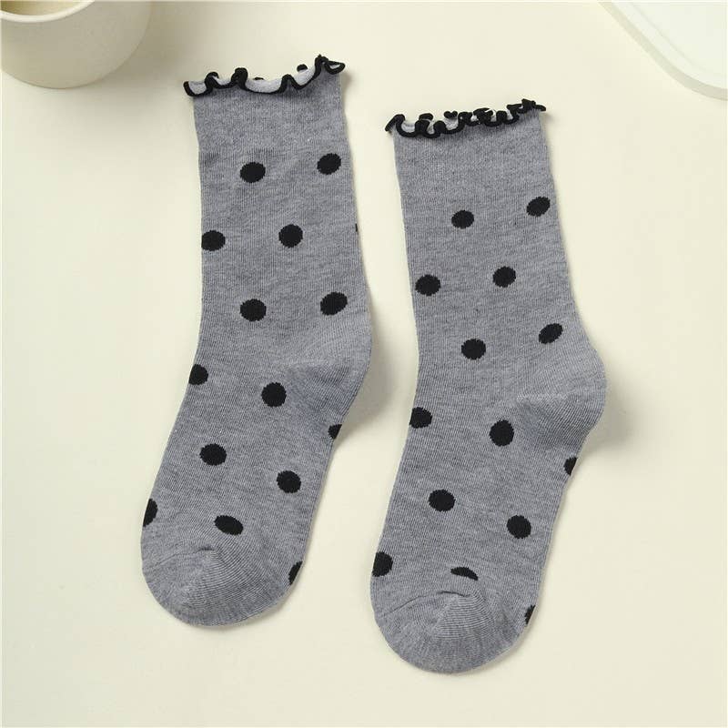 Ruffled Polka Dot Crew Socks | 40S02090: BROWN