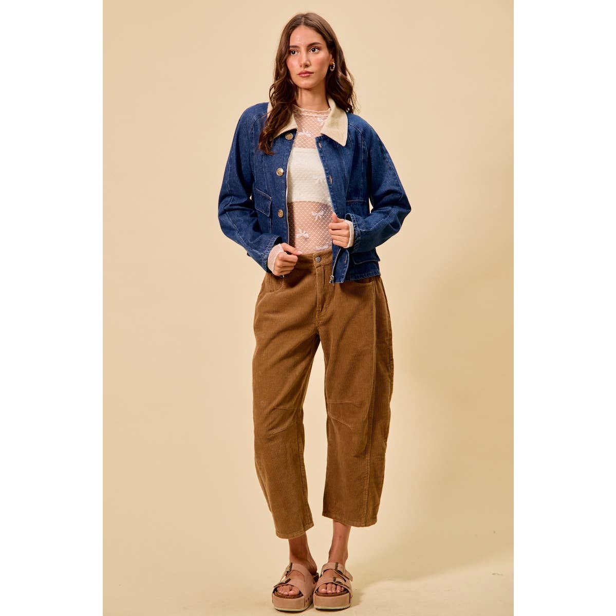 MID RISE CORDUROY BARREL PANTS: BLACK / XL