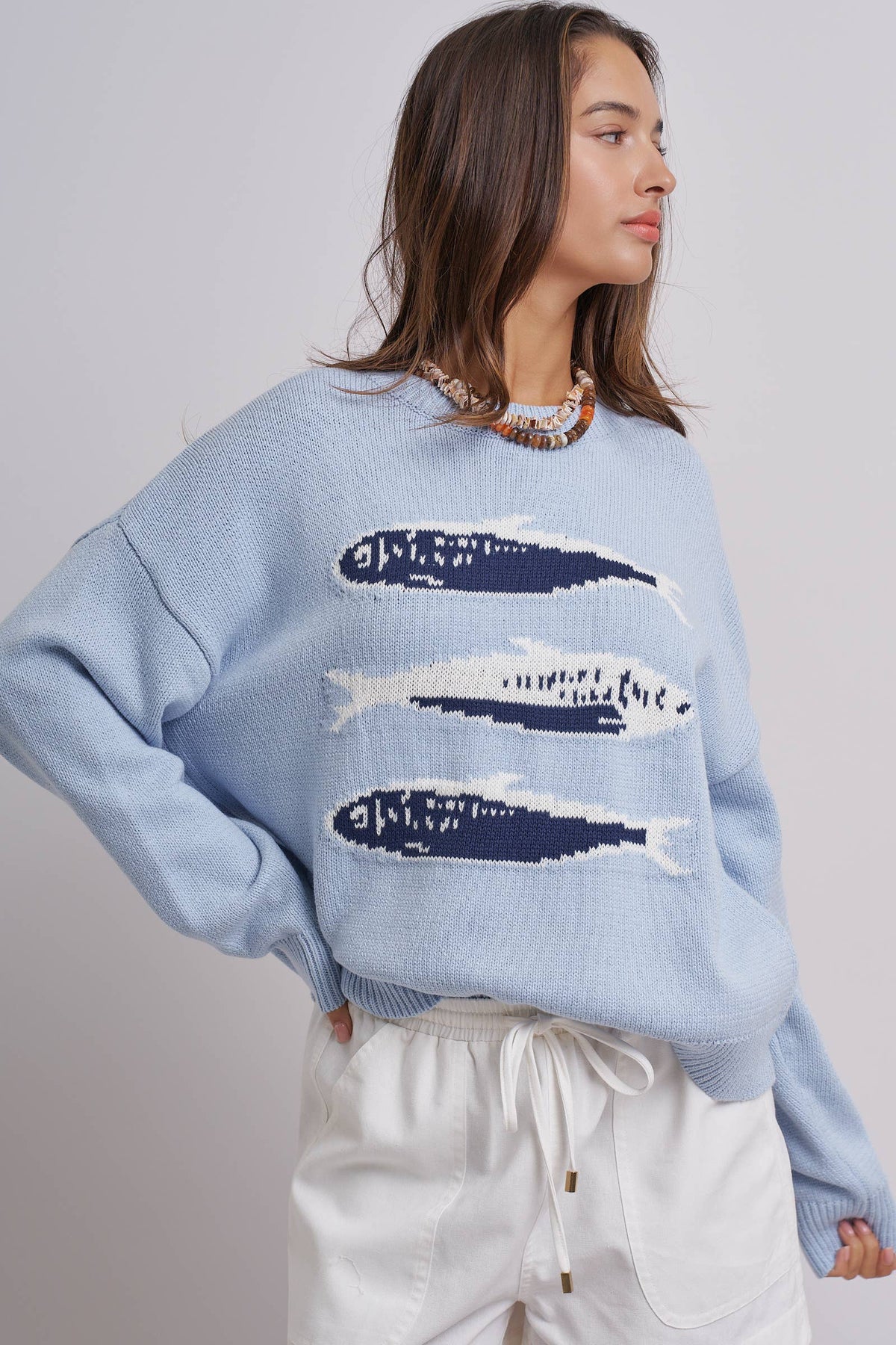 Graphic Oversized Drop-Shoulder Knit Sweater: IVORY / SM-ML:3-3