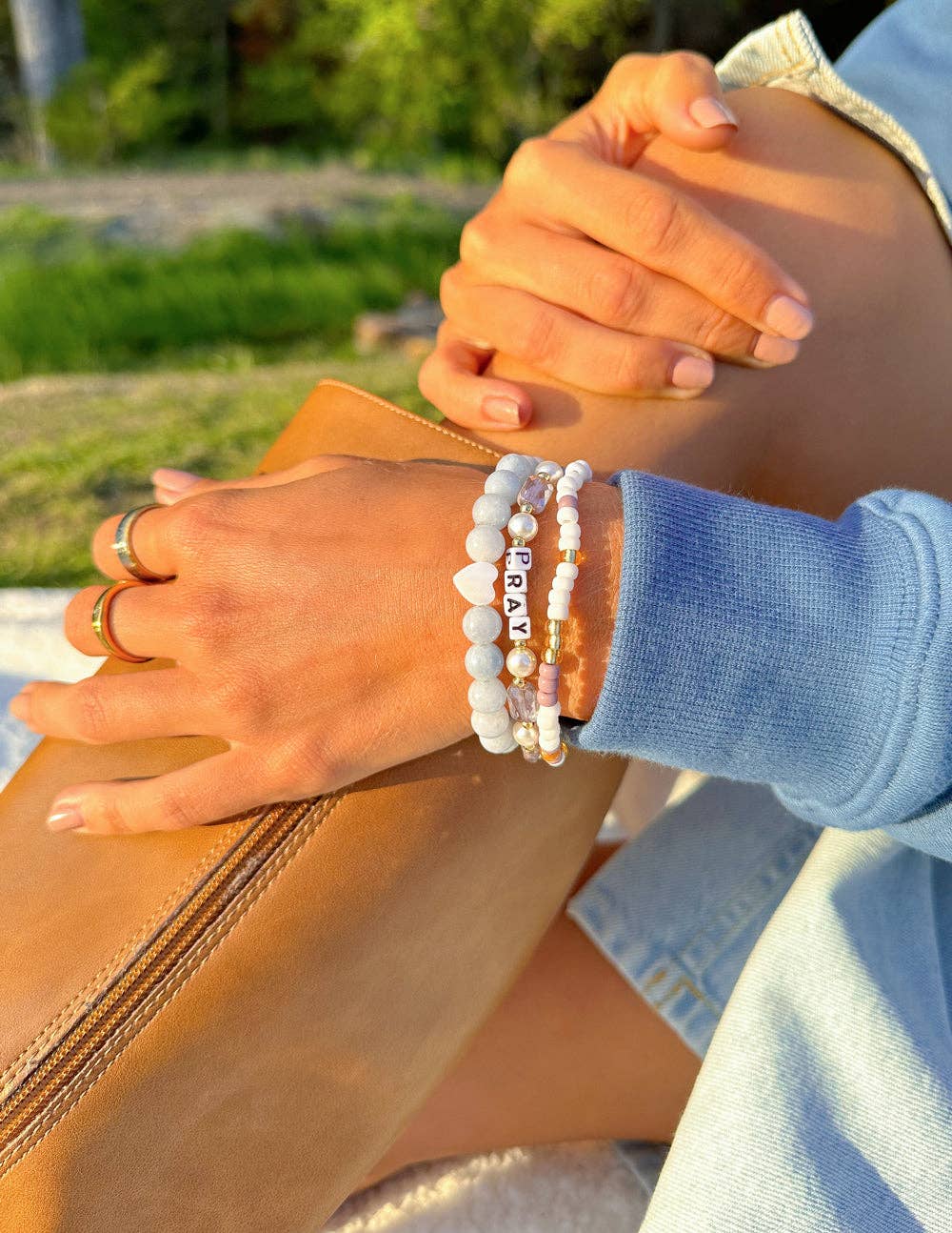 Pray Pearl Letter Bracelet: Large