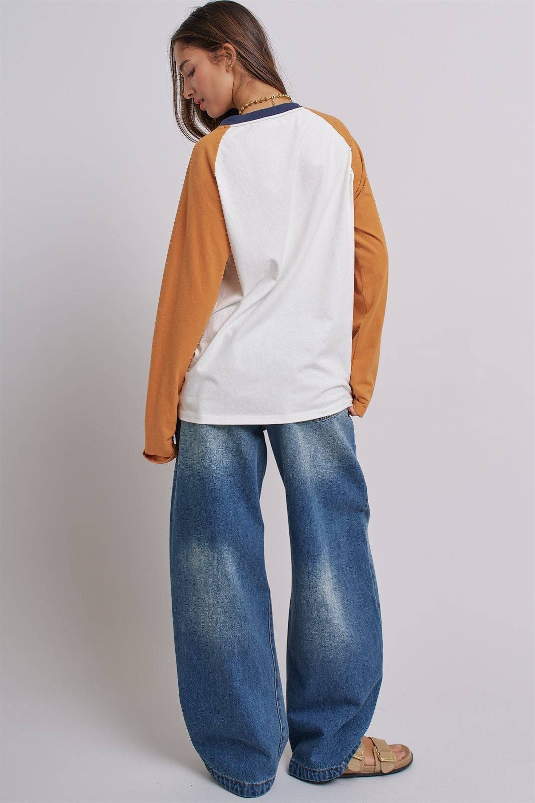 Retro Fade Wide-Leg Barrel Jeans: Denim / S-M-L