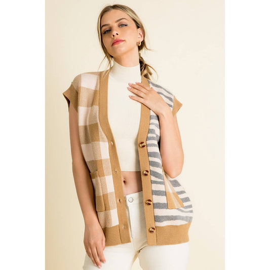 Mixed Pattern Vest: BEIGE / XS-S-M-L(1-2-2-1)