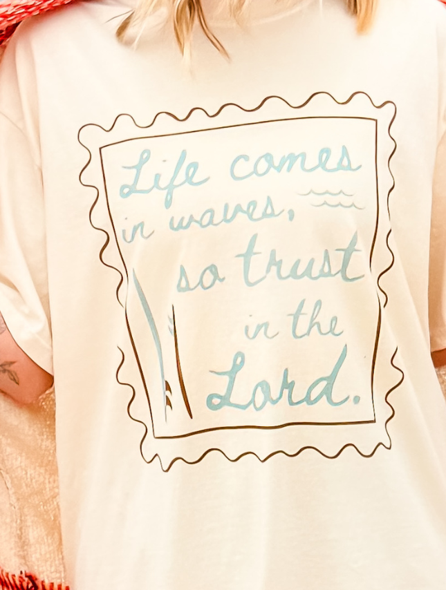 Life Comes In Waves Tee: Ivory / S