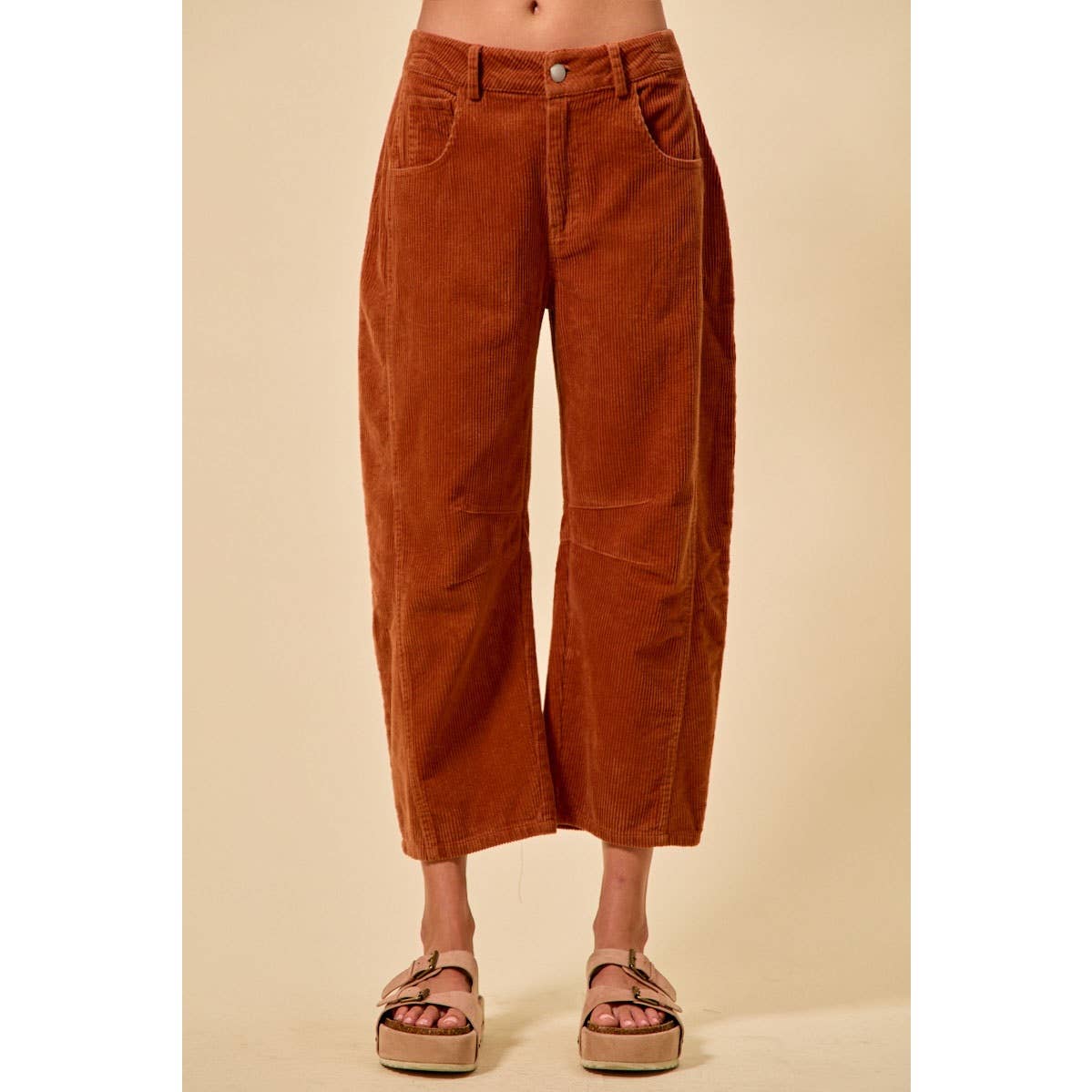 MID RISE CORDUROY BARREL PANTS: BLACK / XL