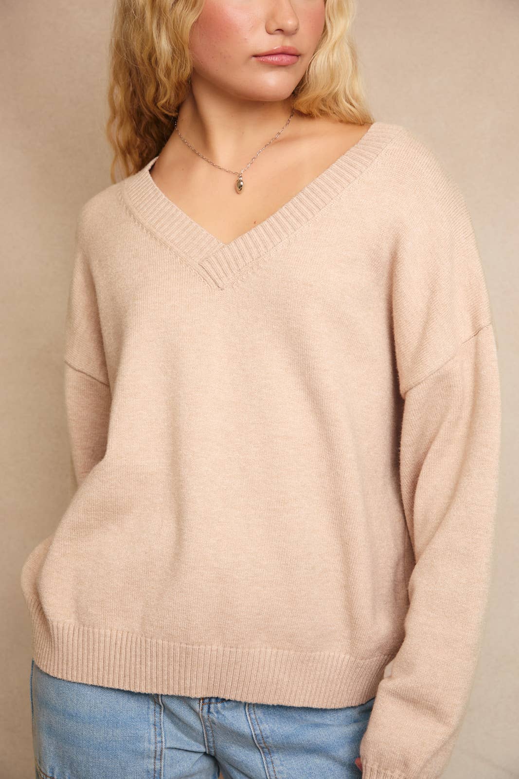 V-NECK OVERSIZED SWEATER: DUSTY PINK / M