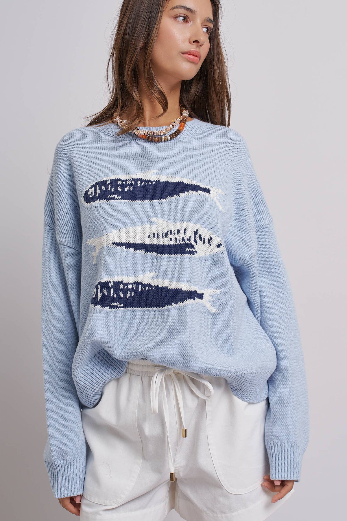 Graphic Oversized Drop-Shoulder Knit Sweater: IVORY / SM-ML:3-3