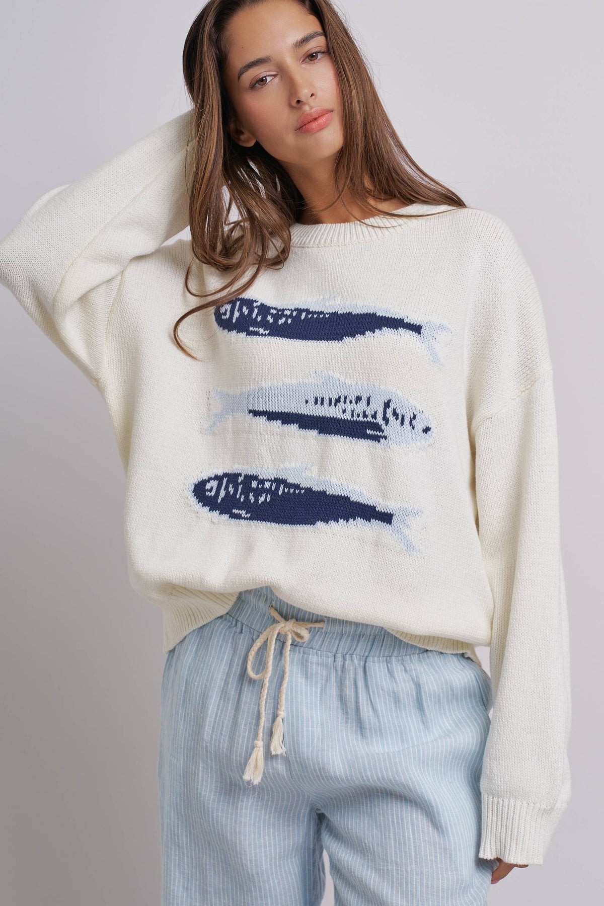 Graphic Oversized Drop-Shoulder Knit Sweater: IVORY / SM-ML:3-3