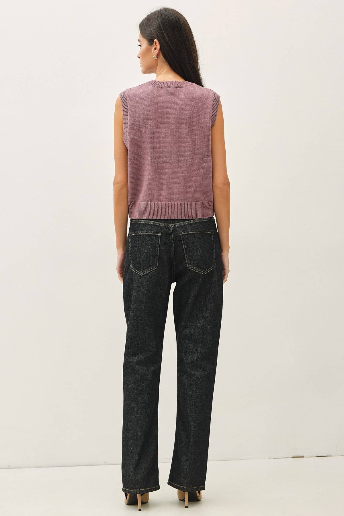 CLASSIC CABLE KNIT BUTTON UP SWEATER VEST : IRIS / L