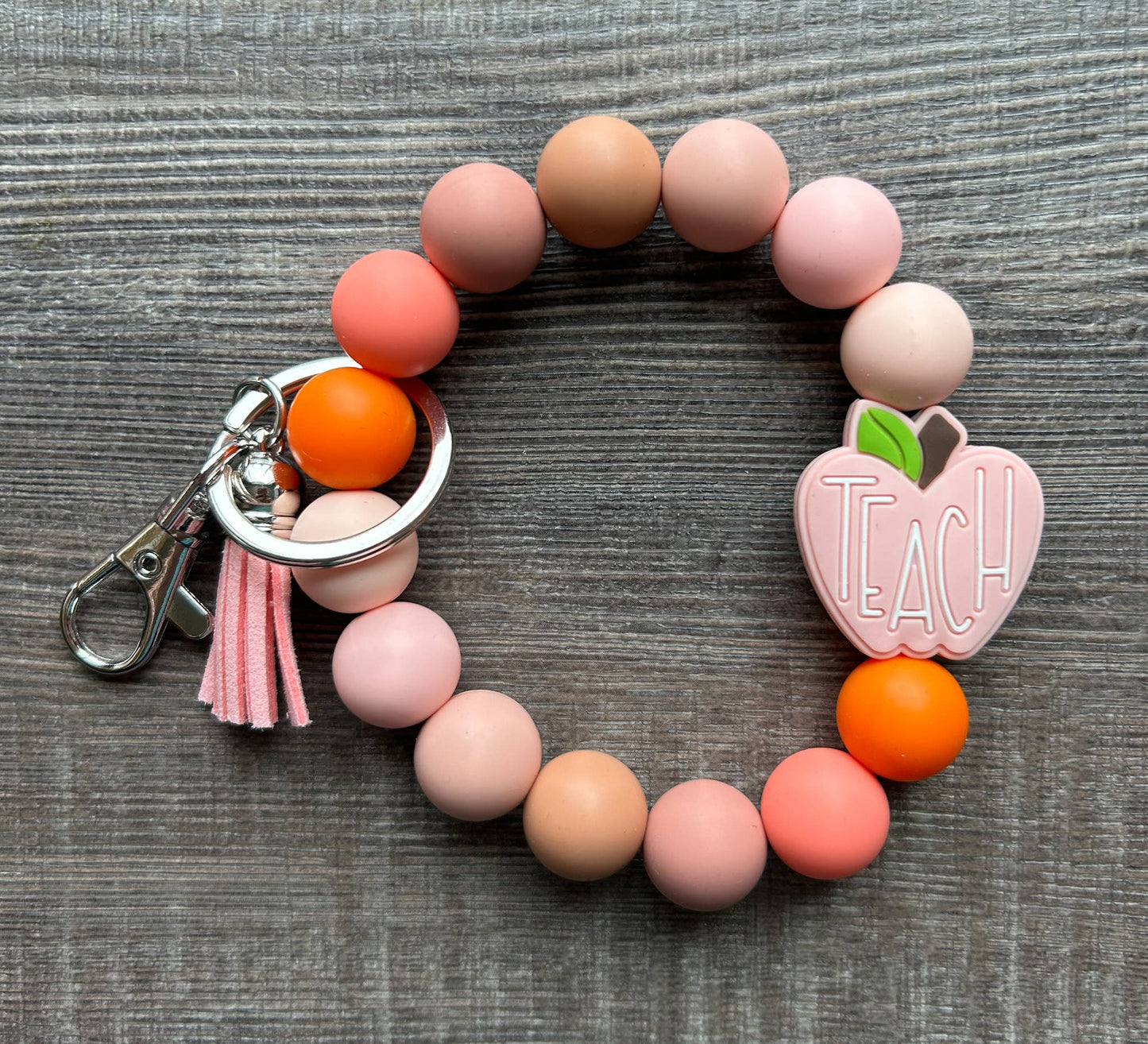 Apple Colorful Teacher Wristlet Keychain: Rainbow