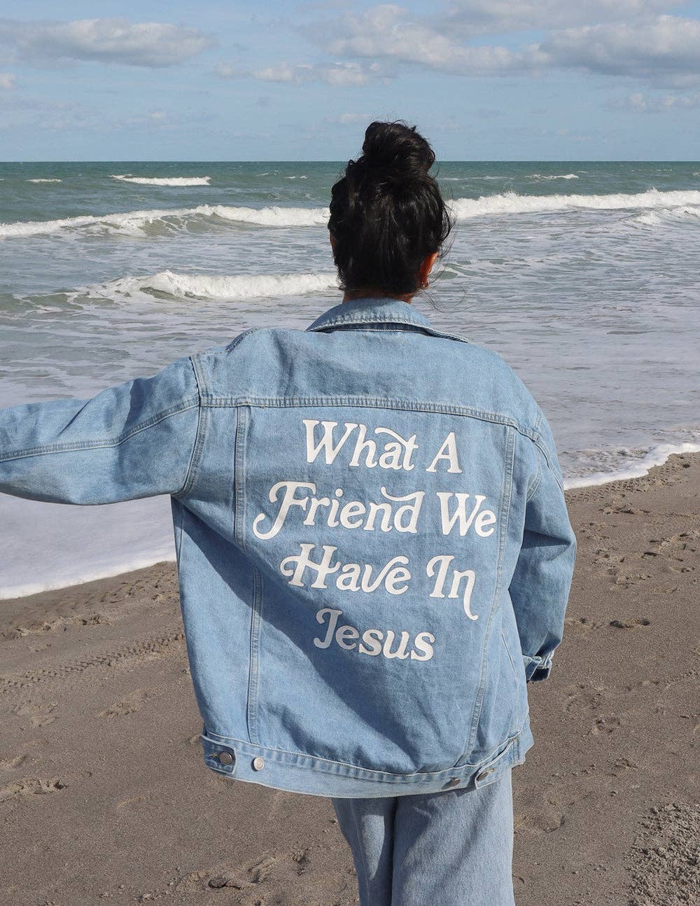 What a Friend In Jesus Denim Jacket: 2XL
