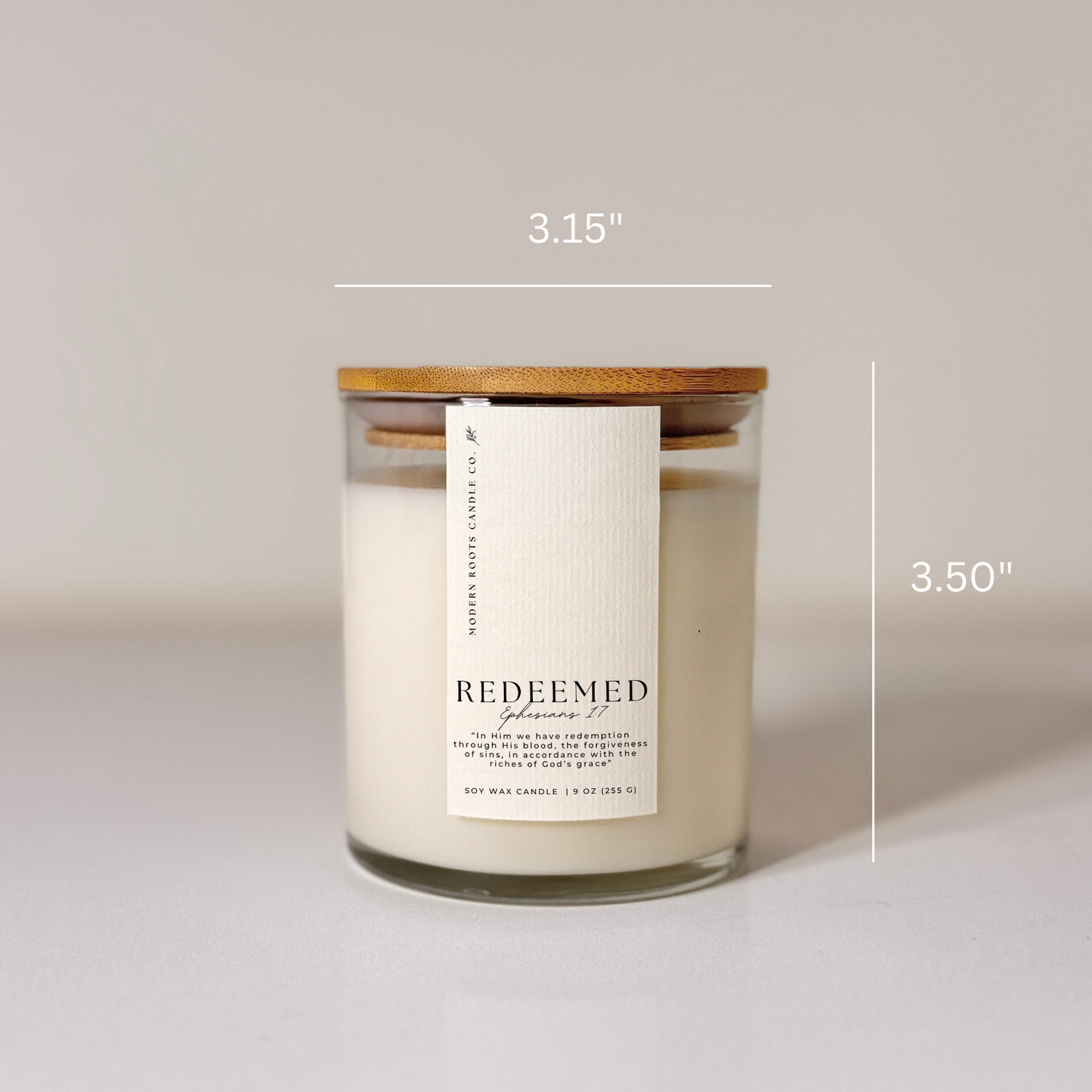 Redeemed | Eucalyptus & Mint | 9 oz. Clear Jar Soy Candle: Natural Wood Lid