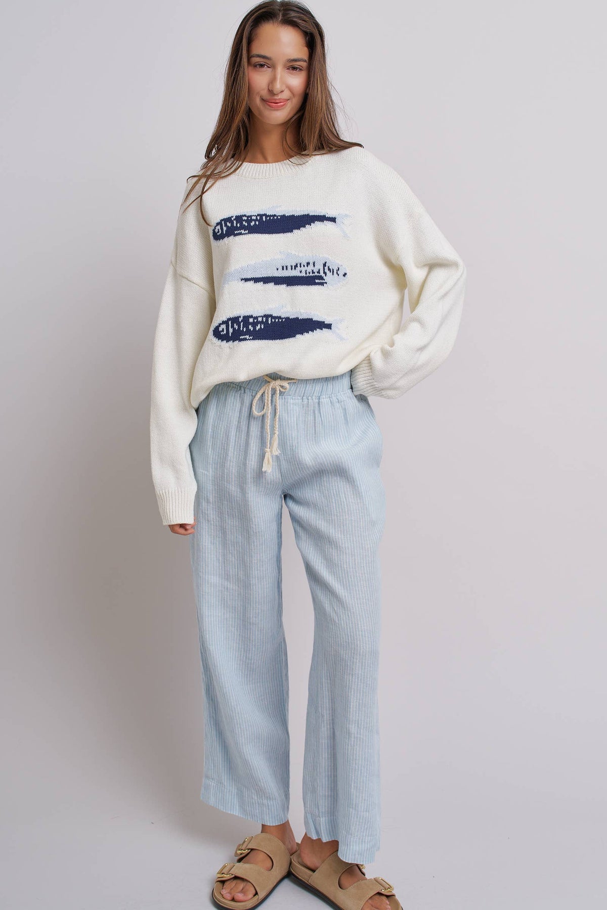 Graphic Oversized Drop-Shoulder Knit Sweater: IVORY / SM-ML:3-3