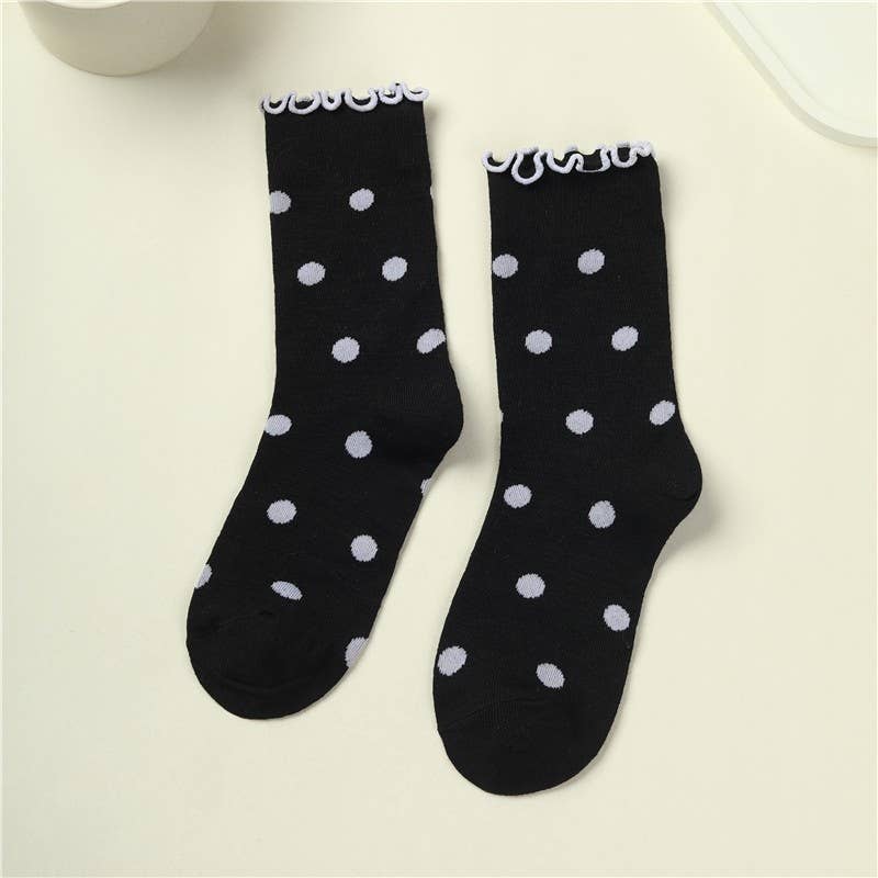 Ruffled Polka Dot Crew Socks | 40S02090: BROWN