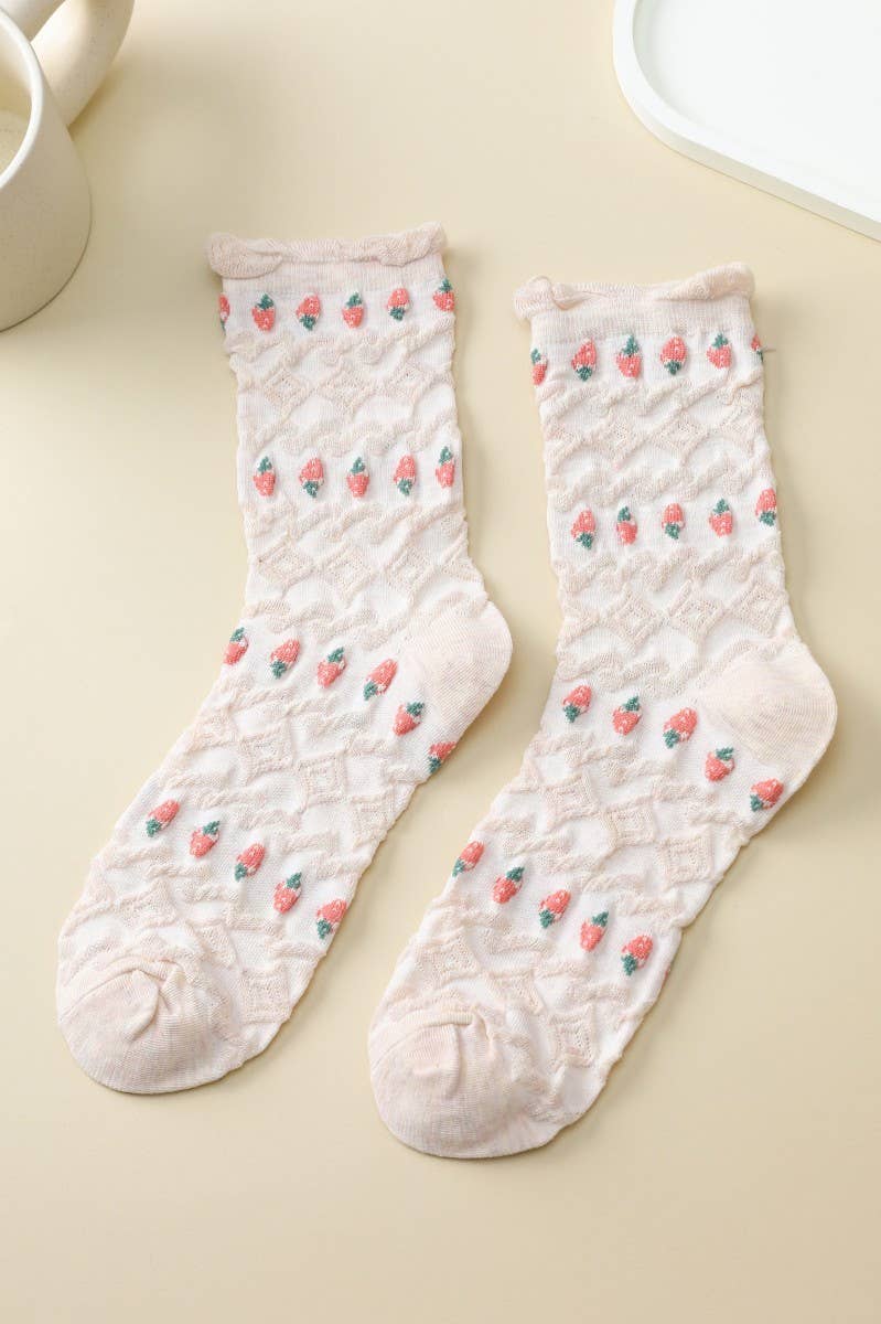 Strawberry-Theme Crew Sock | 40S02086: B