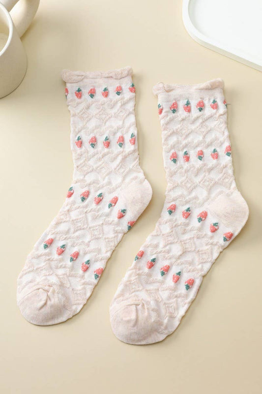 Strawberry-Theme Crew Sock | 40S02086: C