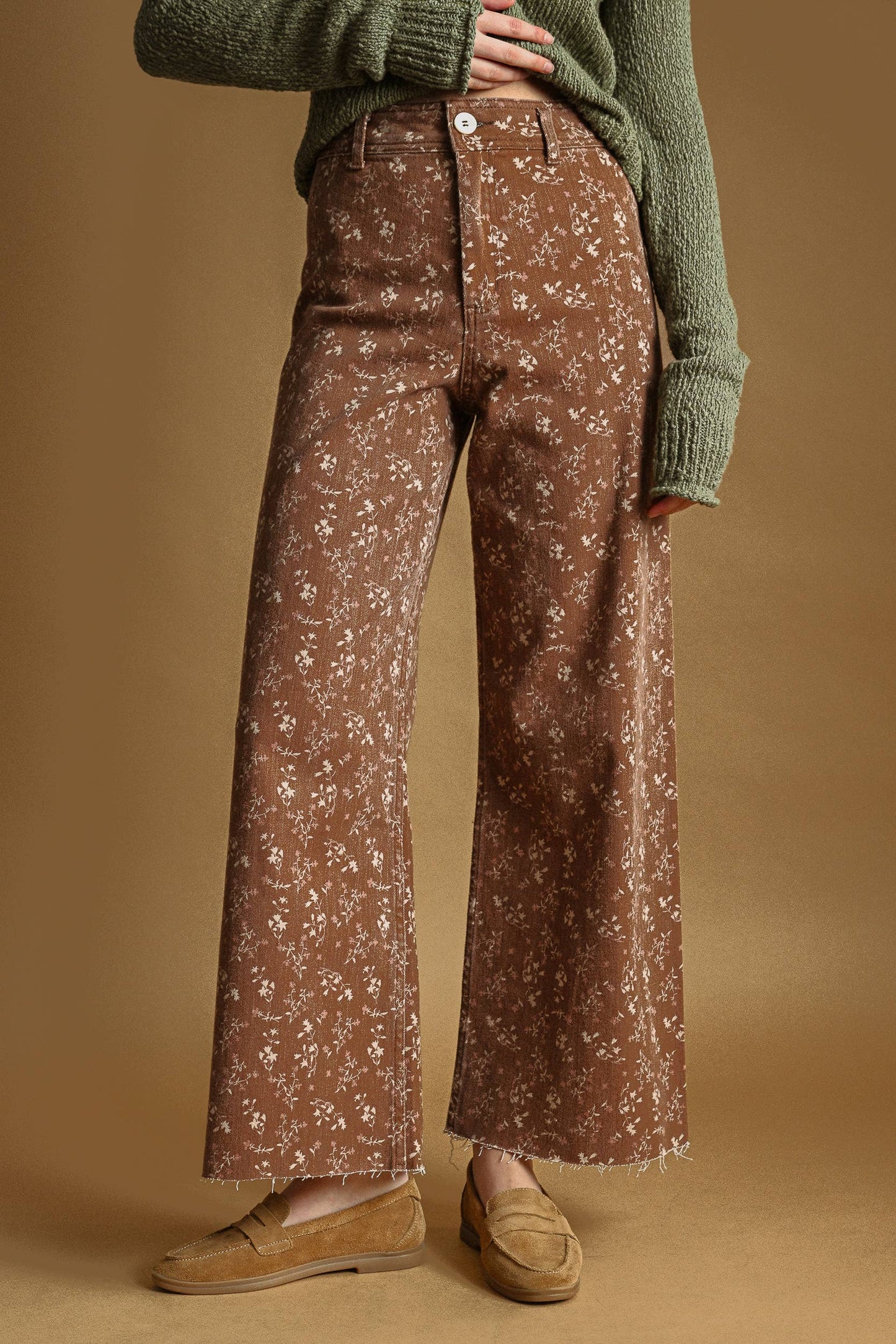 Santorini FLORAL PRINT STRETCHED PANTS: BLUE HAZE / L