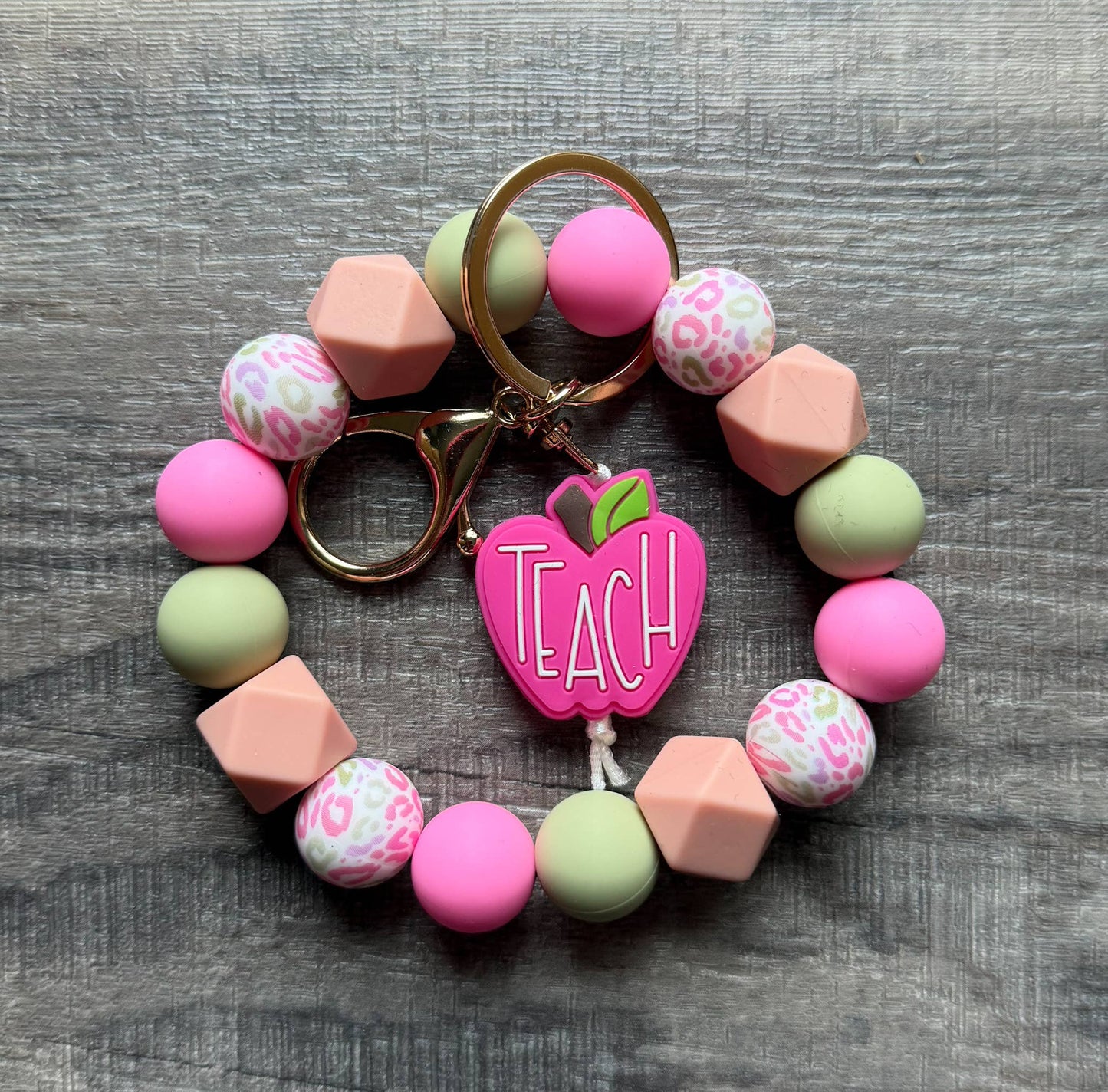Pretty Pink Apple Colorful Teacher Keychain: Charm