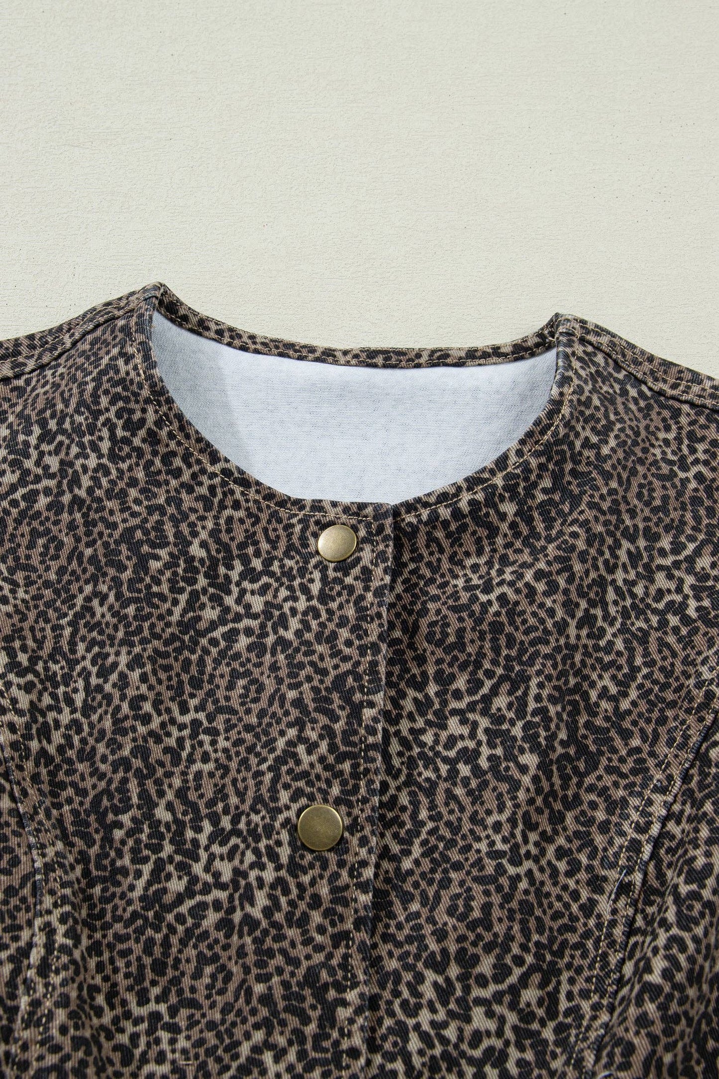 Damaris Leopard Denim Button Front Vest: Brown / L