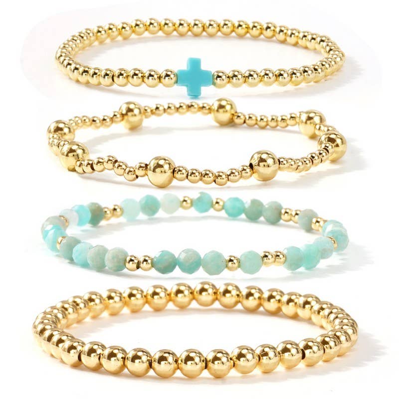 BOHO CROSS MULTI  COLORFUL BEADED STRETCH BRACELET | 40B5180: Pink