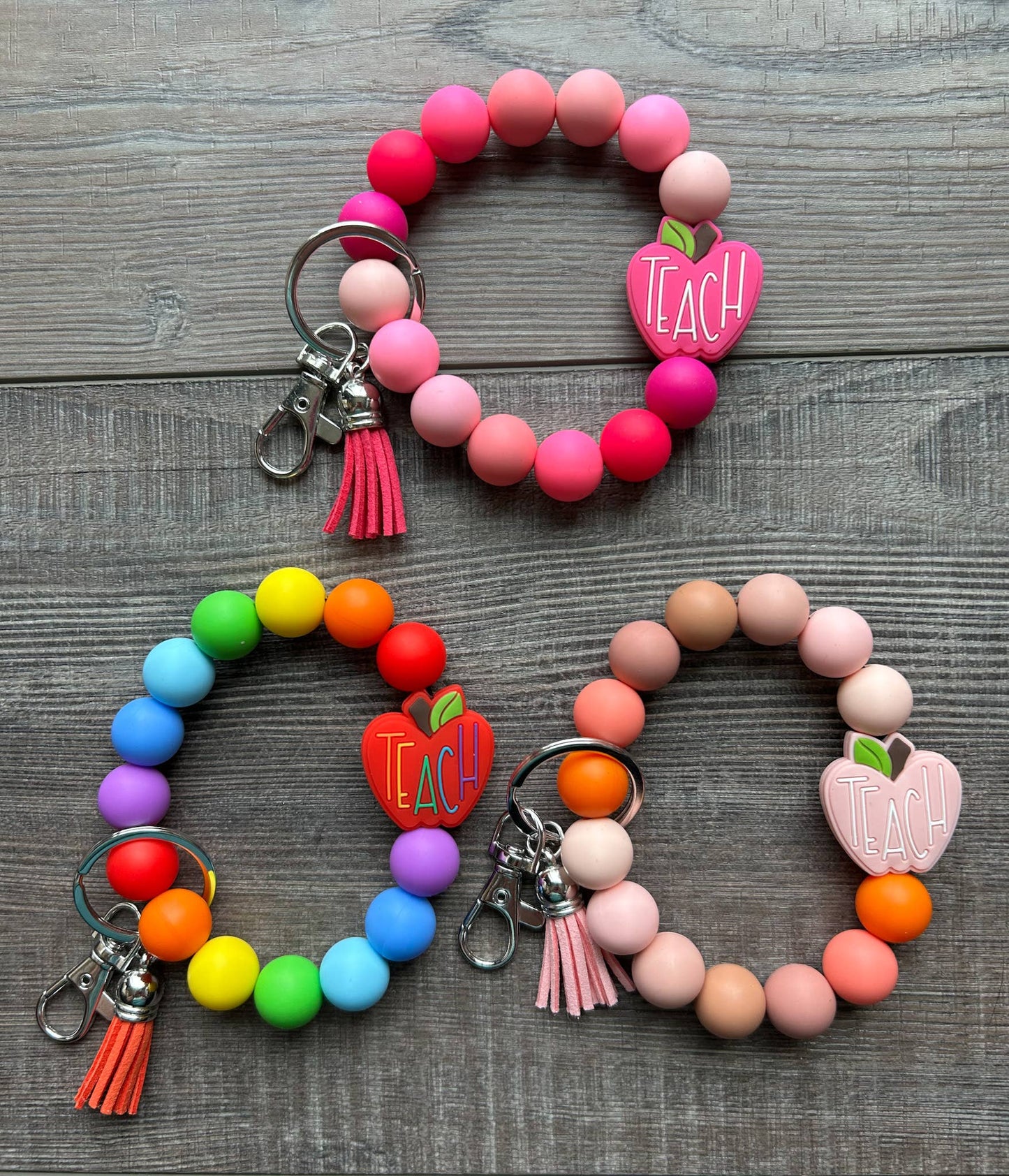 Apple Colorful Teacher Wristlet Keychain: Rainbow