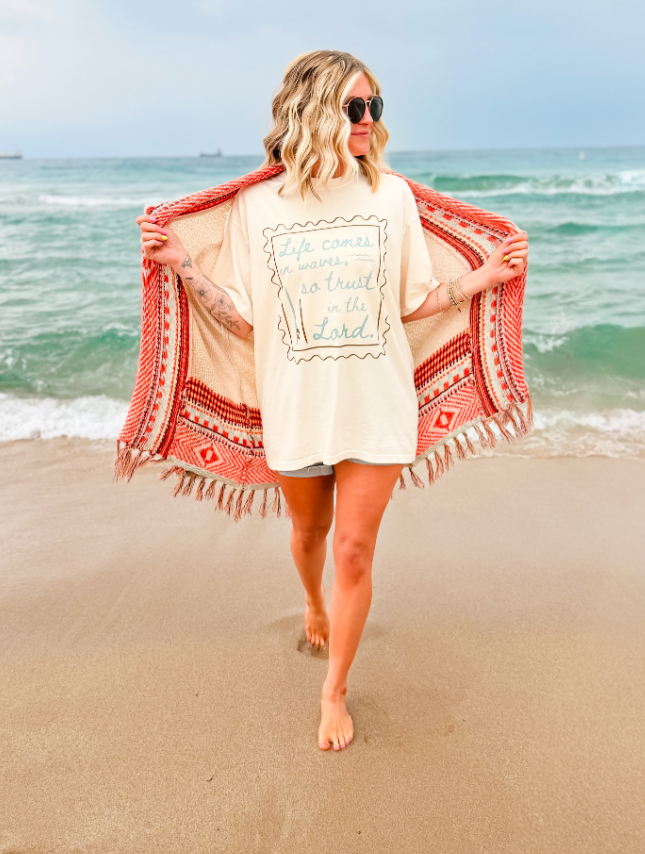 Life Comes In Waves Tee: Ivory / M