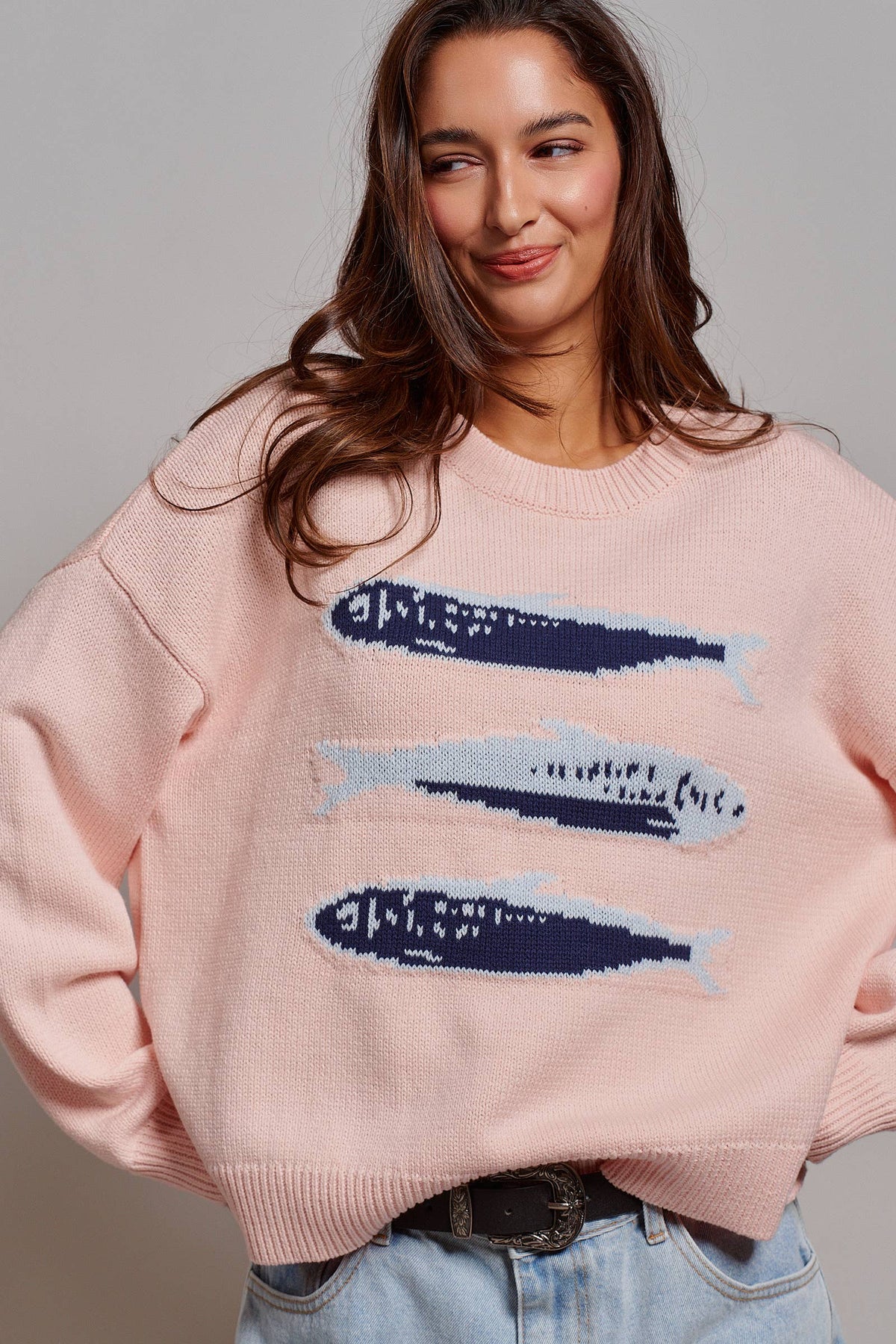 Graphic Oversized Drop-Shoulder Knit Sweater: IVORY / SM-ML:3-3