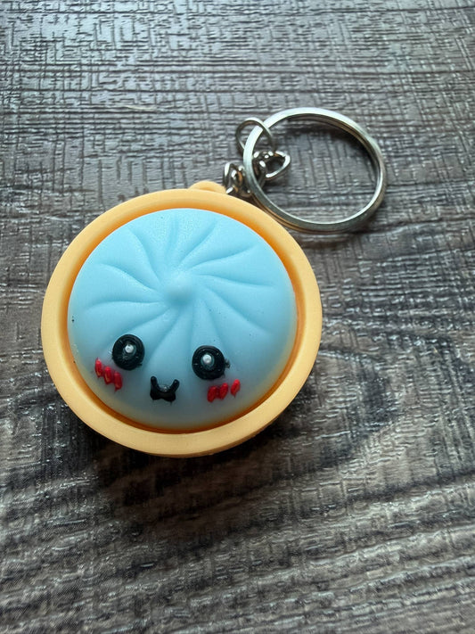 Dumpling Squish Toy Hard Plastic Keychain: Blue