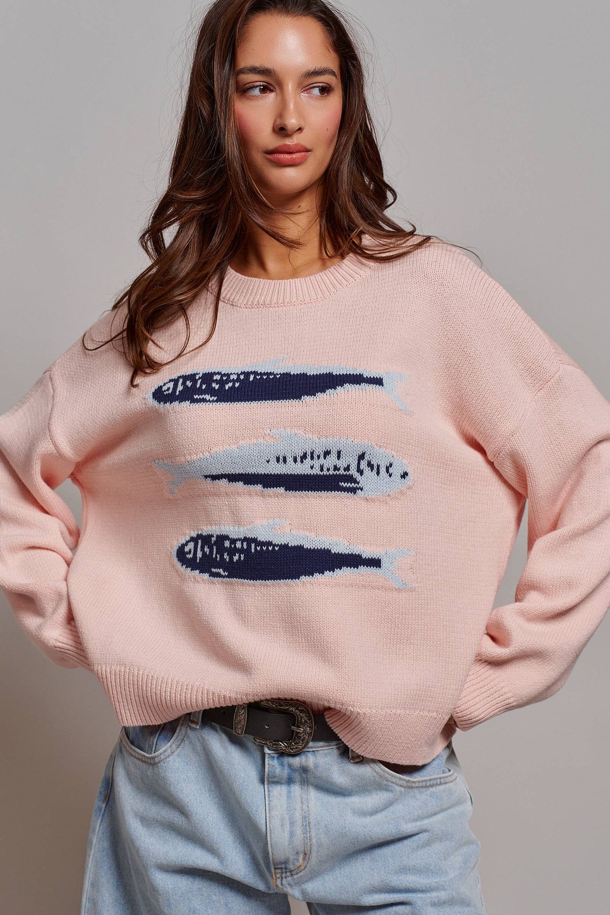 Graphic Oversized Drop-Shoulder Knit Sweater: IVORY / SM-ML:3-3