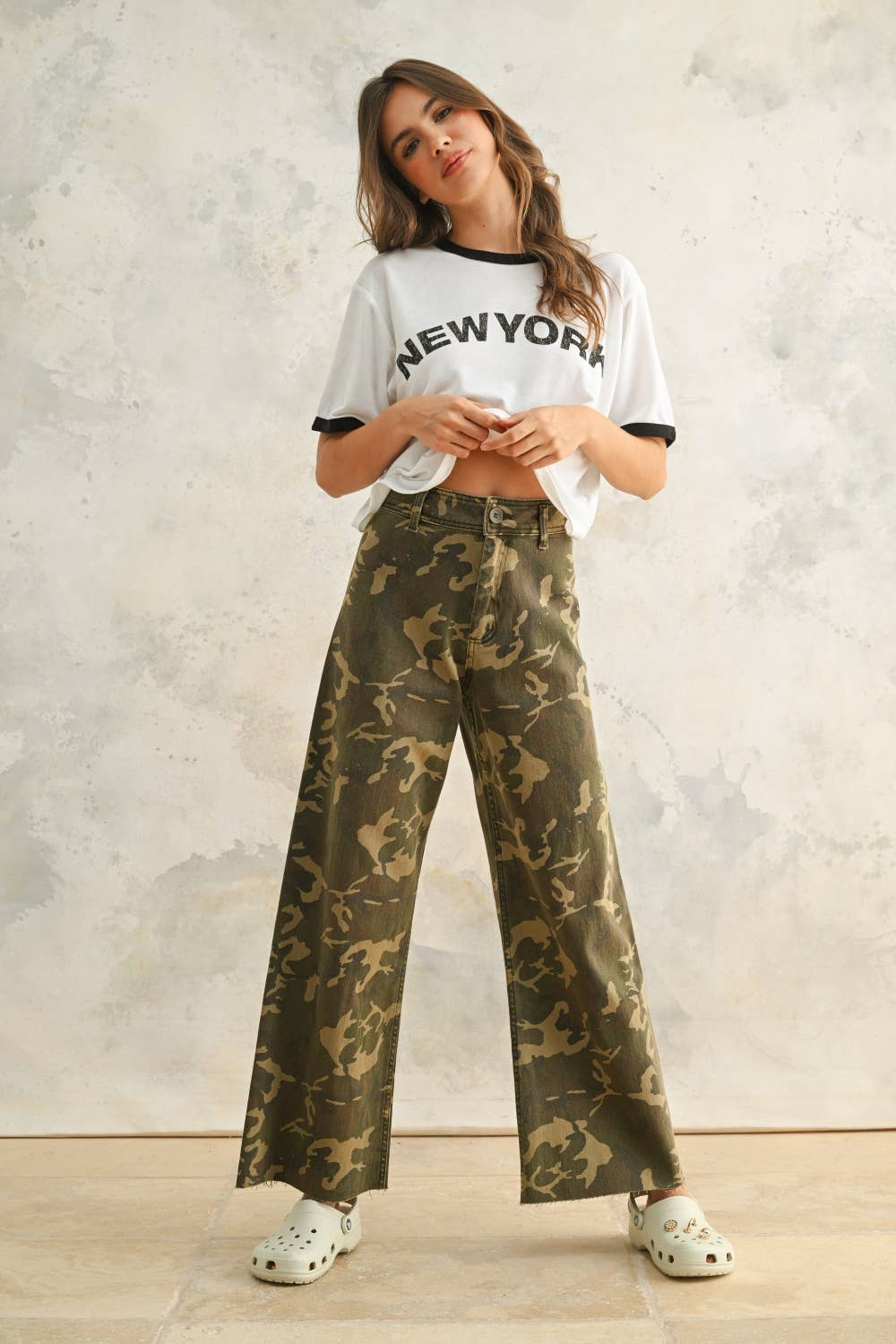 Courage CAMOUFLAGE PRINT STRETCH PANTS: CAMOUFLAGE / S