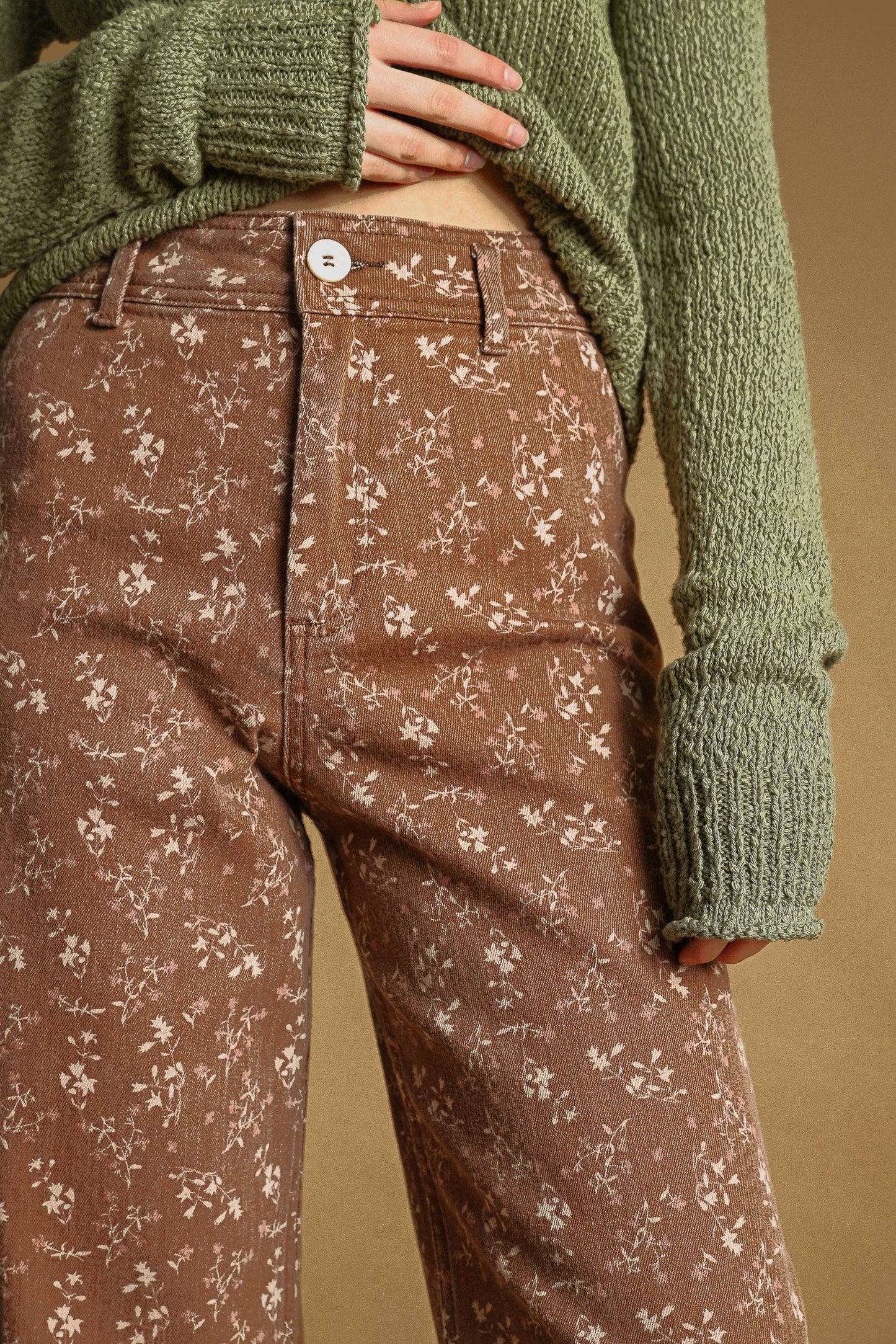 Santorini FLORAL PRINT STRETCHED PANTS: BLUE HAZE / S
