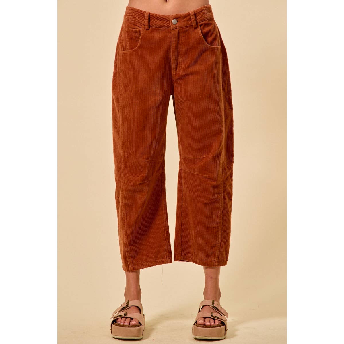 MID RISE CORDUROY BARREL PANTS: BLACK / XL