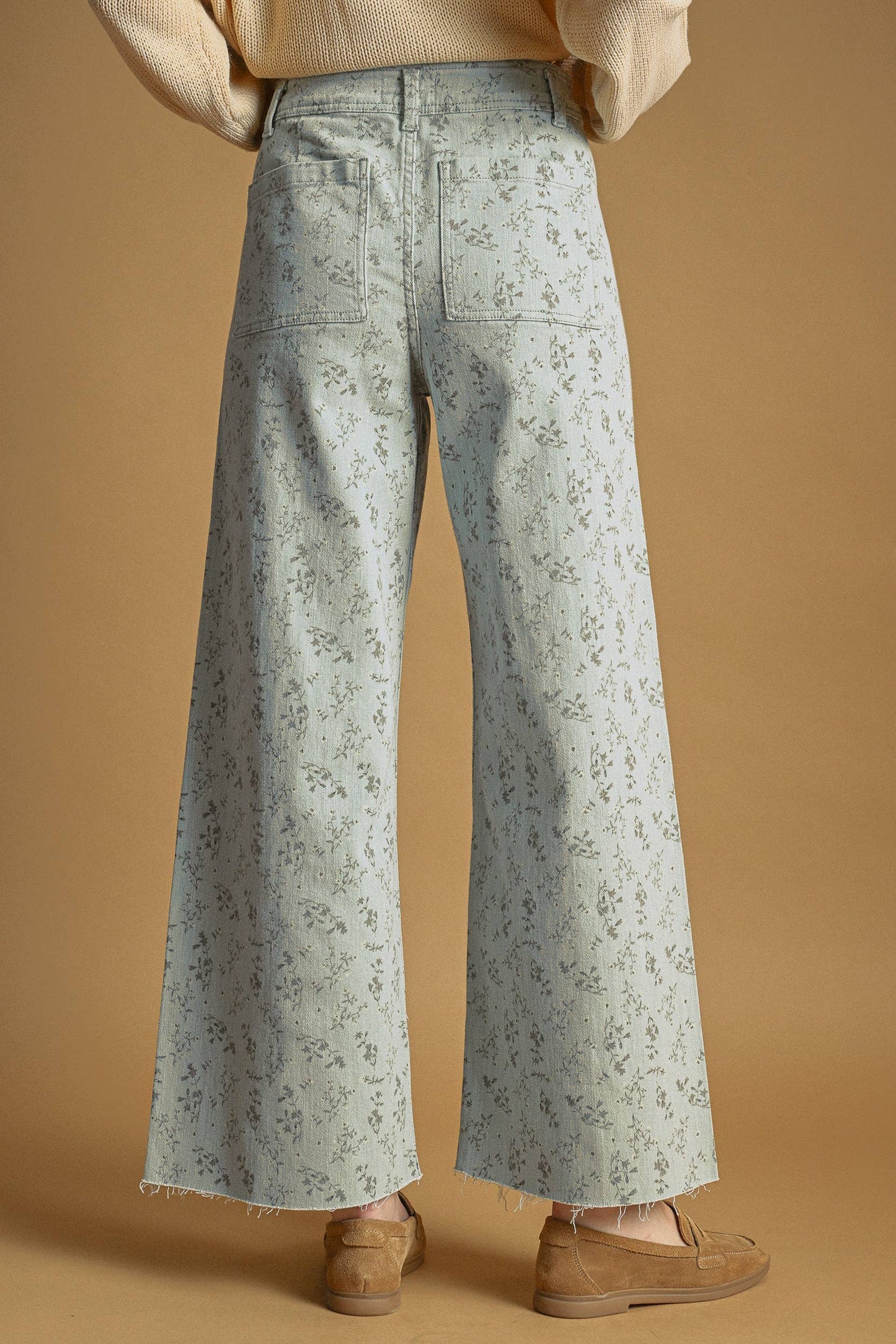 Santorini FLORAL PRINT STRETCHED PANTS: BLUE HAZE / L