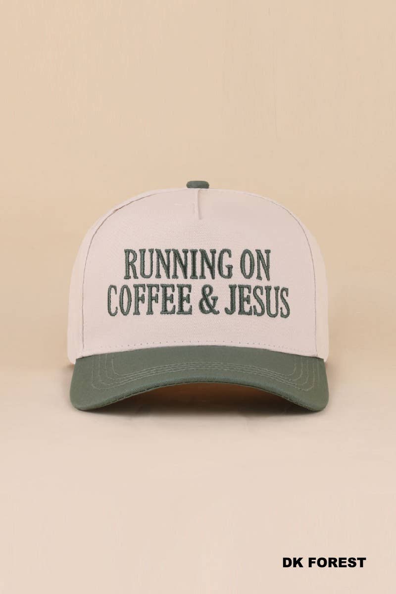 Running On Coffee & Jesus Two Tone Cotton Hat: COW-200393 / OS