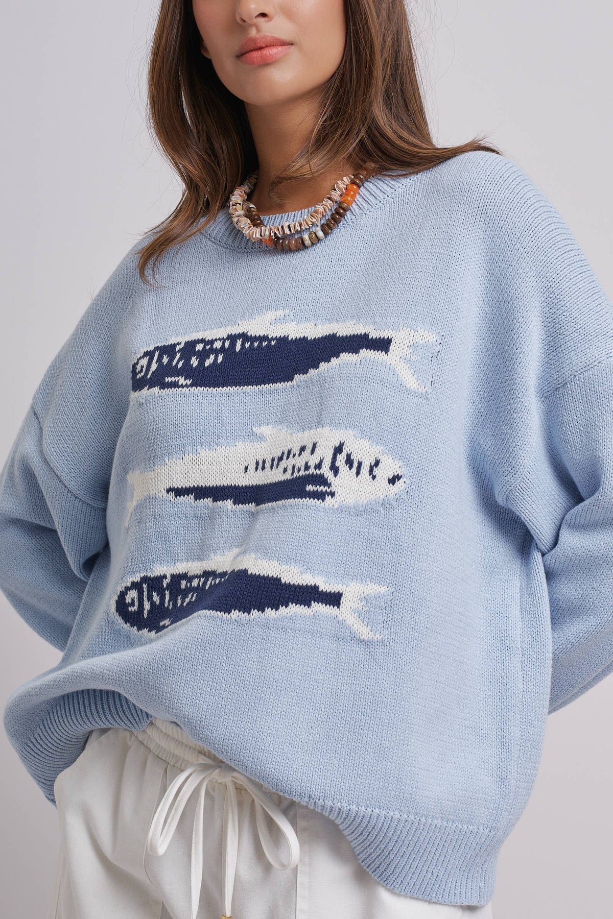 Graphic Oversized Drop-Shoulder Knit Sweater: IVORY / SM-ML:3-3