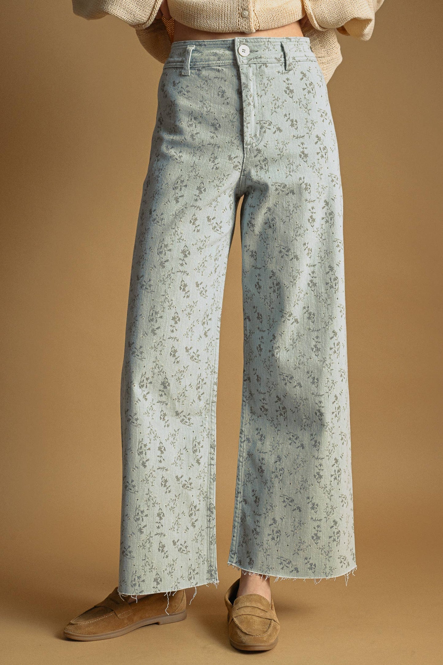 Santorini FLORAL PRINT STRETCHED PANTS: BLUE HAZE / S