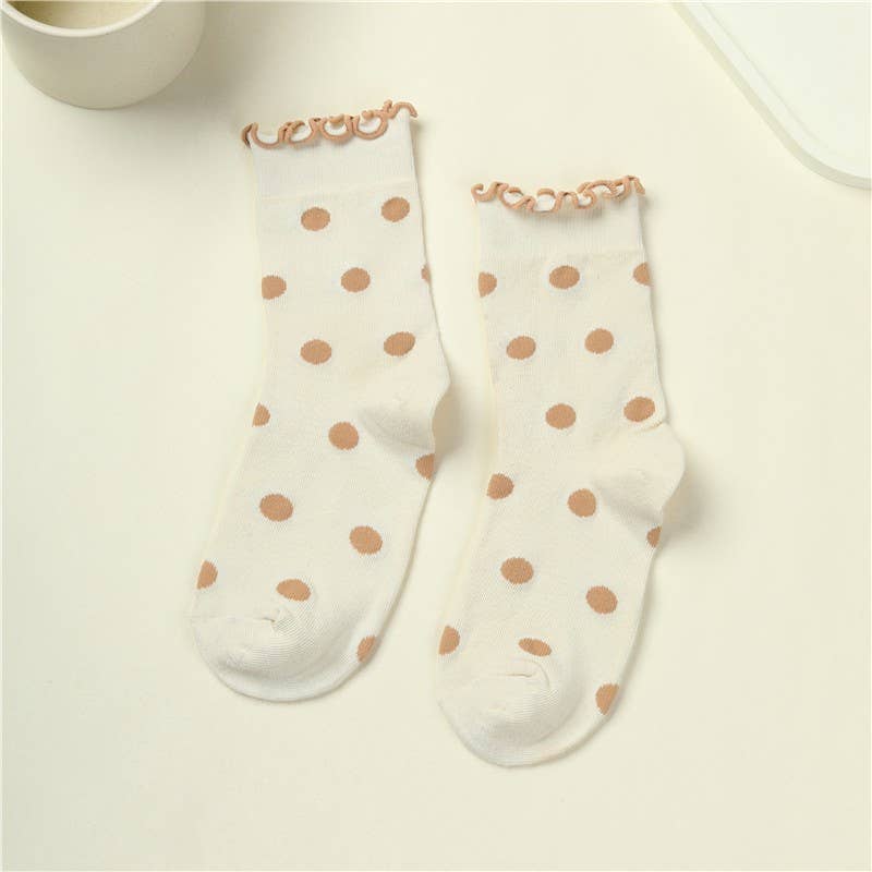 Ruffled Polka Dot Crew Socks | 40S02090: BROWN